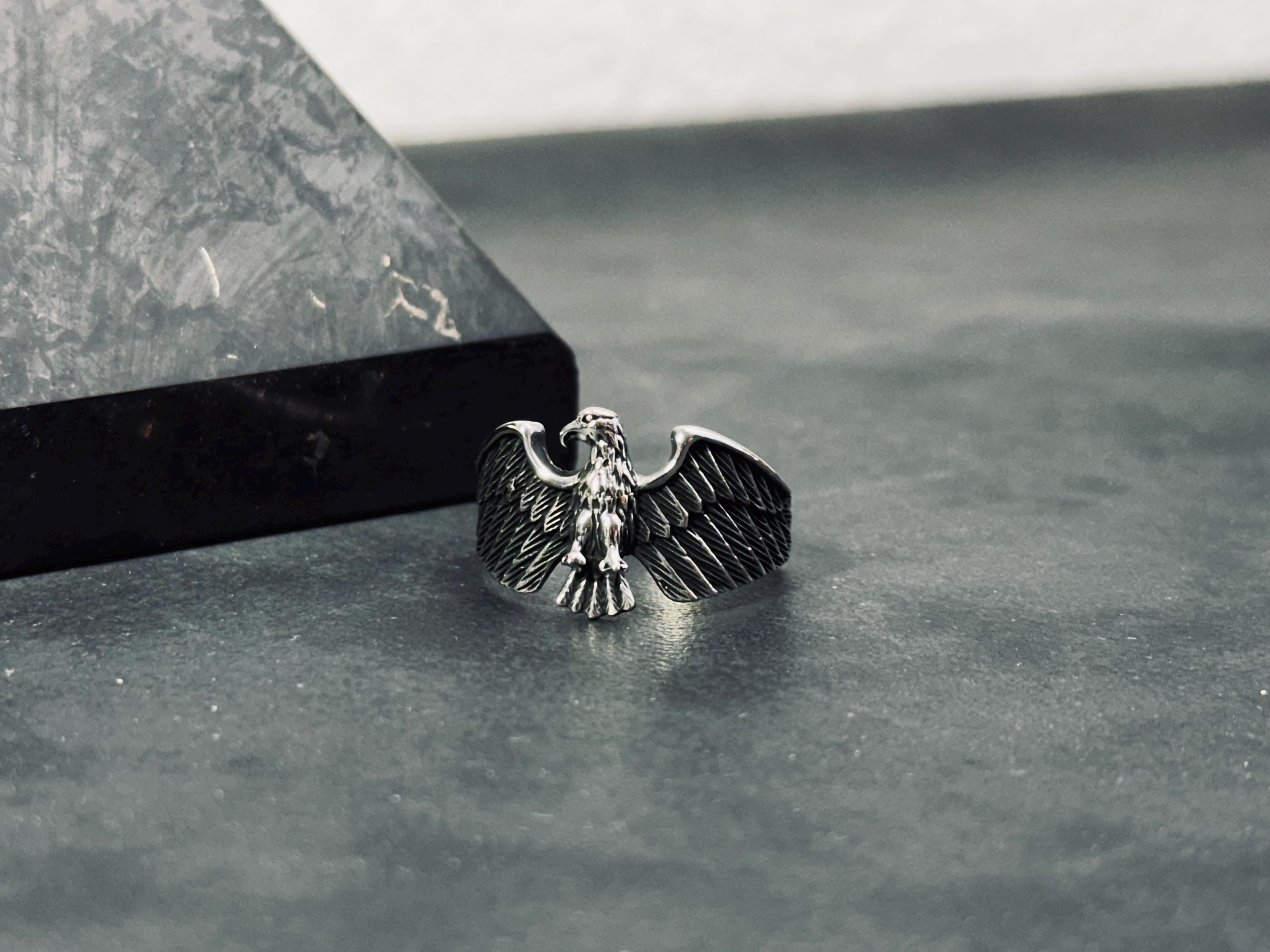 Eagle Sterling Silver Ring: Nordic Style (Handmade Oxidized Band)
