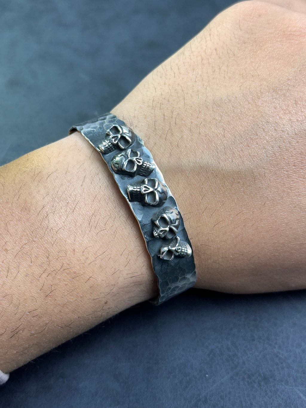 Chunky Sterling Silver Skull Cuff Bracelet (Handmade for Men)