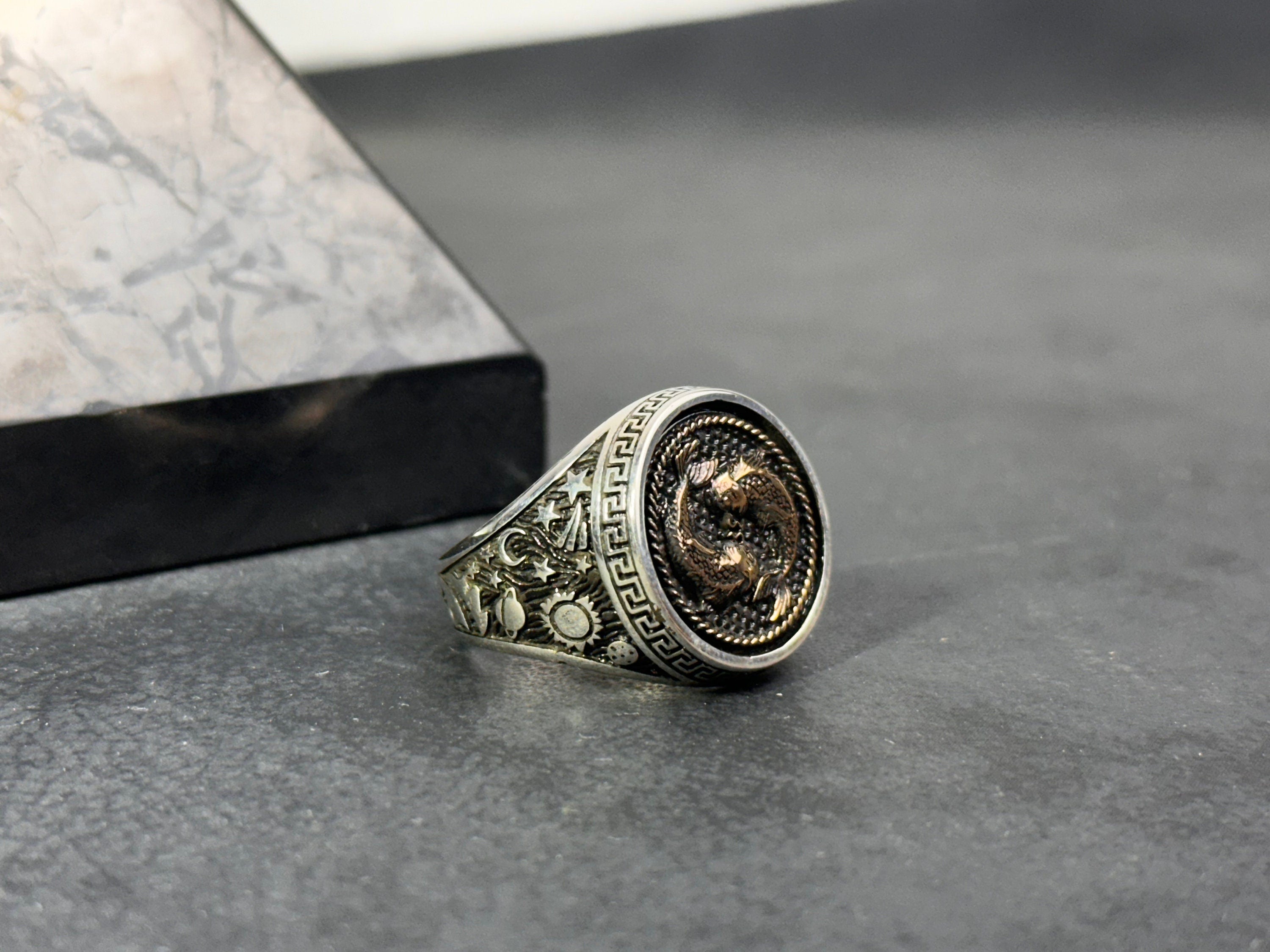 Pisces Astrology Ring, Sterling Silver, Neptune Design (Dainty Size)