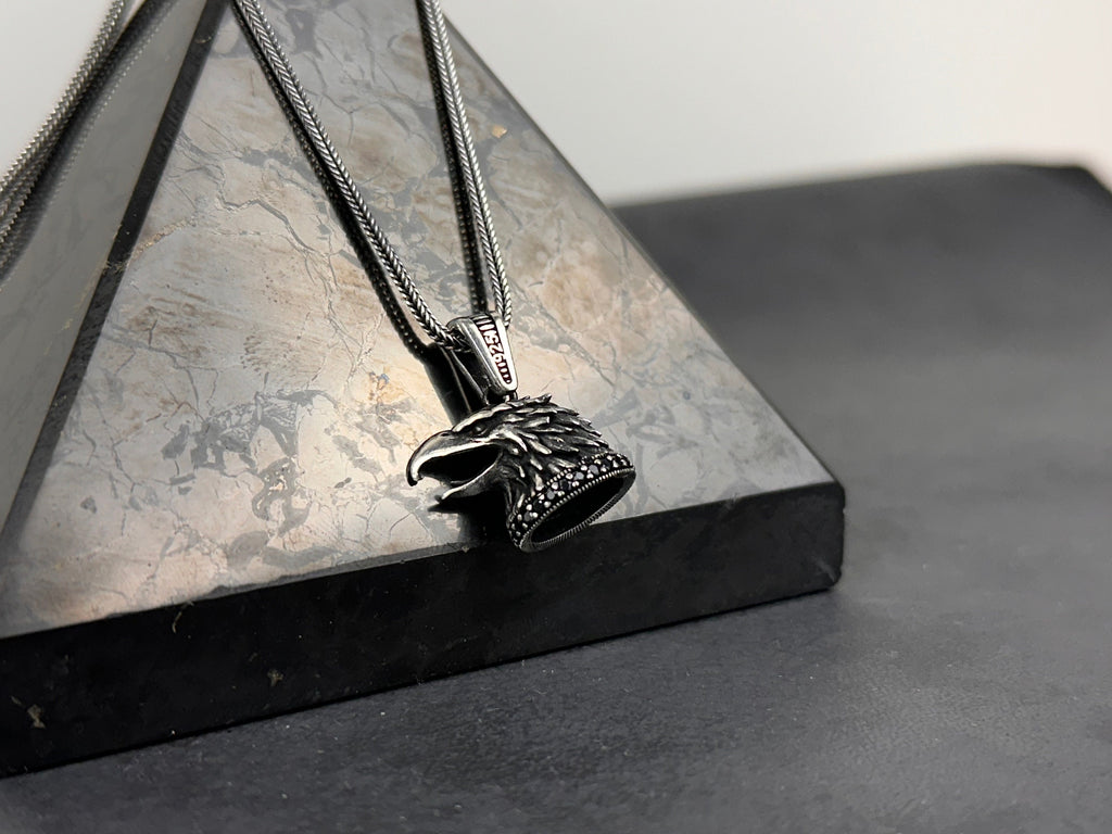 Bird of Prey Necklace, Sterling Silver Hawk Head (Adjustable Chain)