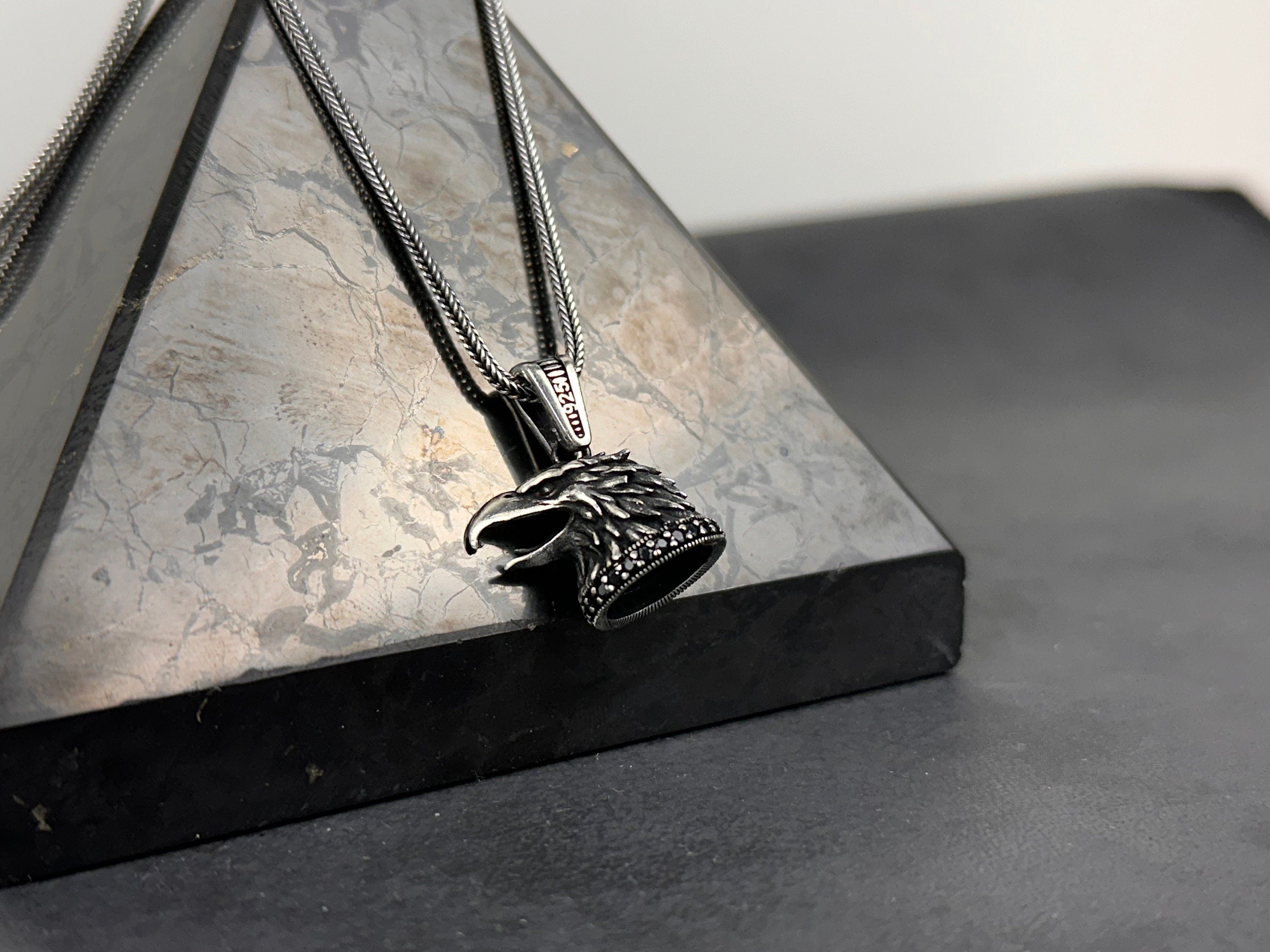 Bird of Prey Necklace, Sterling Silver Hawk Head (Adjustable Chain)