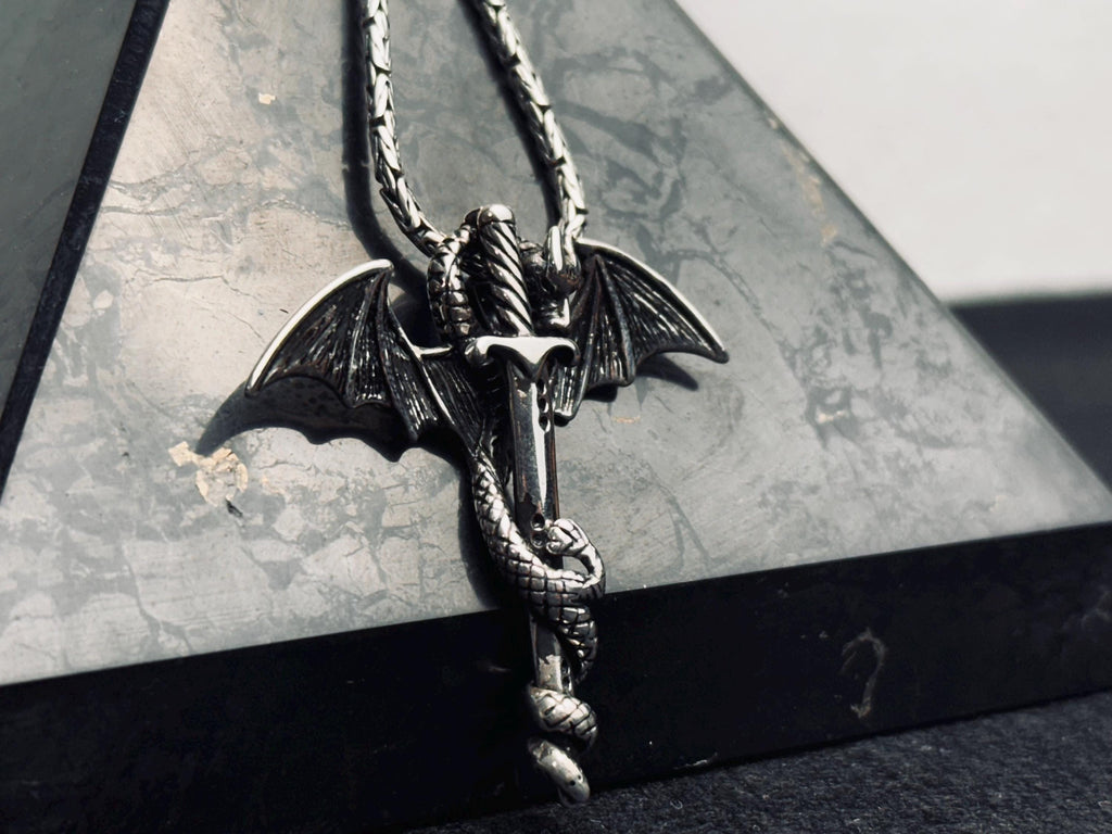 Bat Wing Sword Pendant: Gothic Sterling Silver Necklace