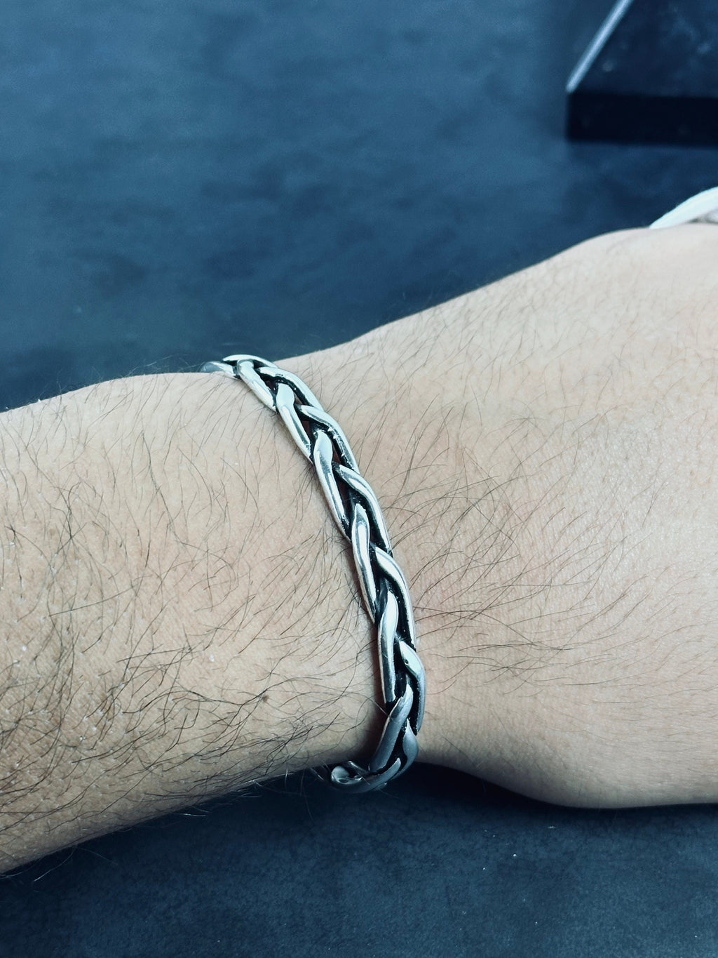 Sterling Silver Cuff Bracelet: Braided Design - Handmade for Men