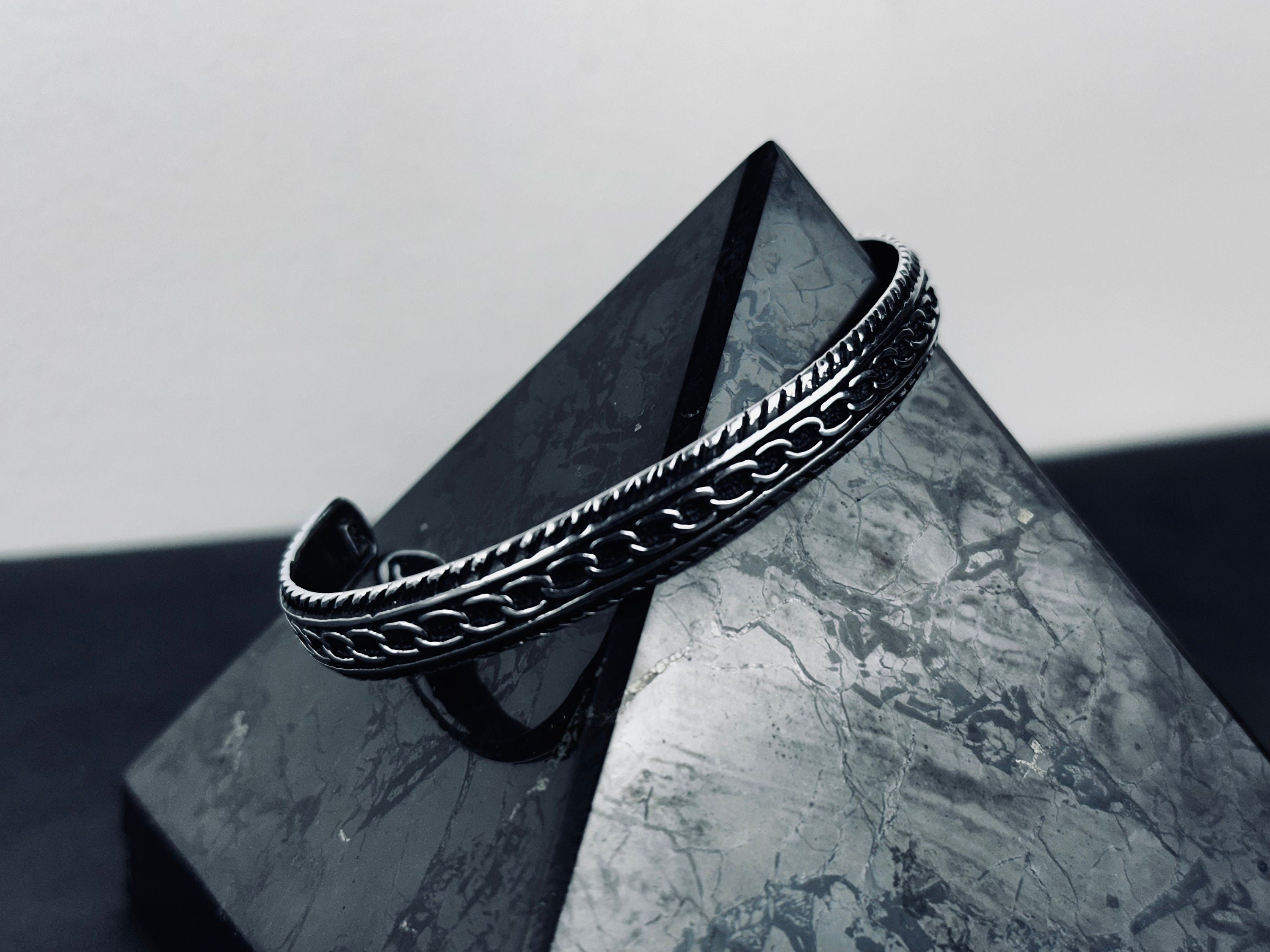 Sterling Silver Men's Bracelet - Sleek Greek Handmade Cuff