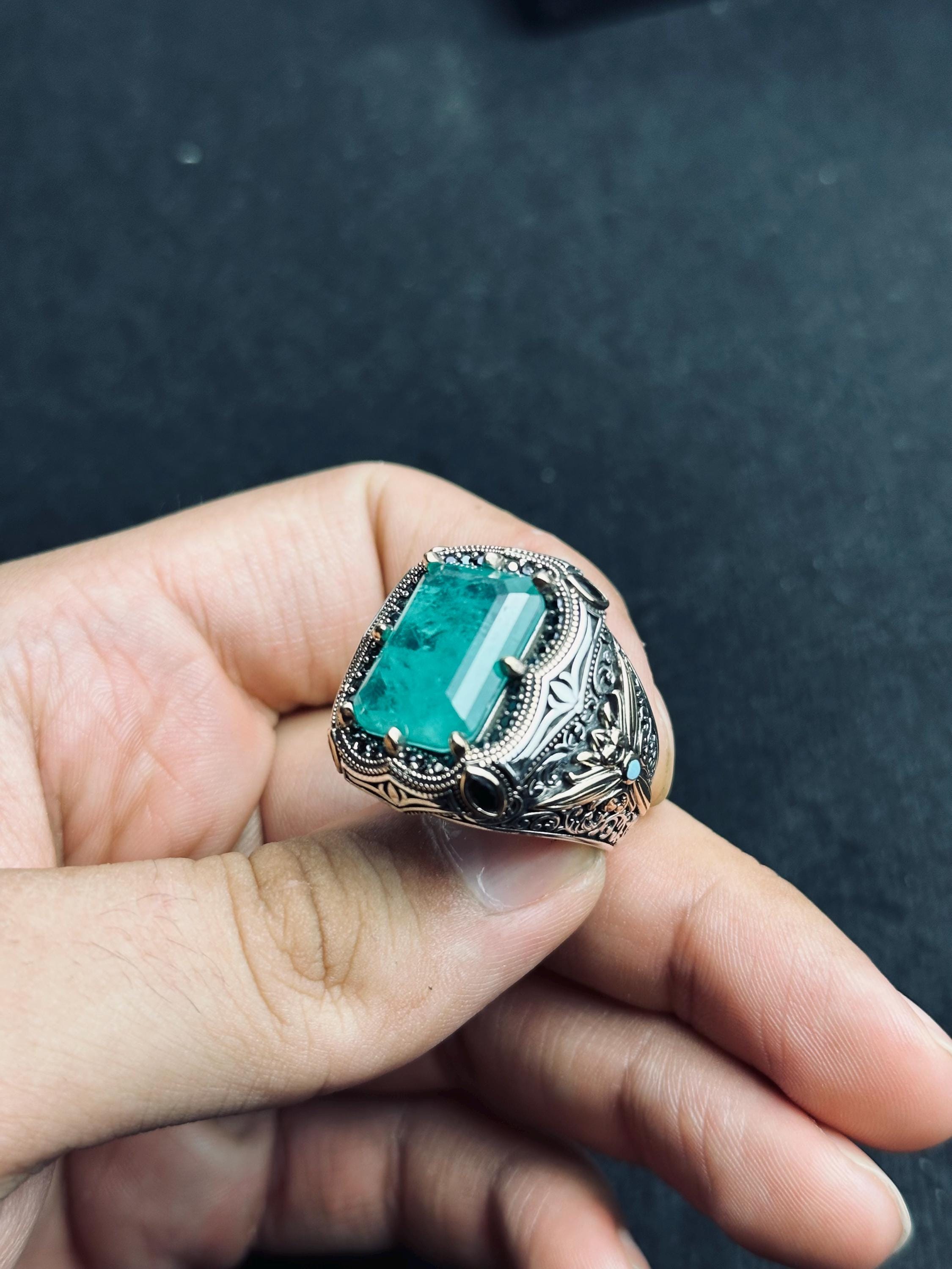 Statement Silver Ring: Turkish Aquamarine Square - Handmade Sterling