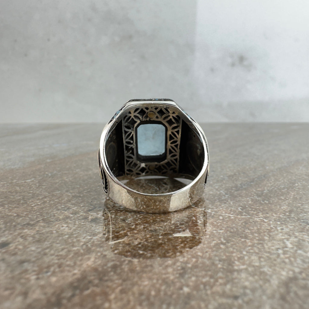 Aquamarine Sterling Silver Ring - Handmade Men's Statement Jewelry