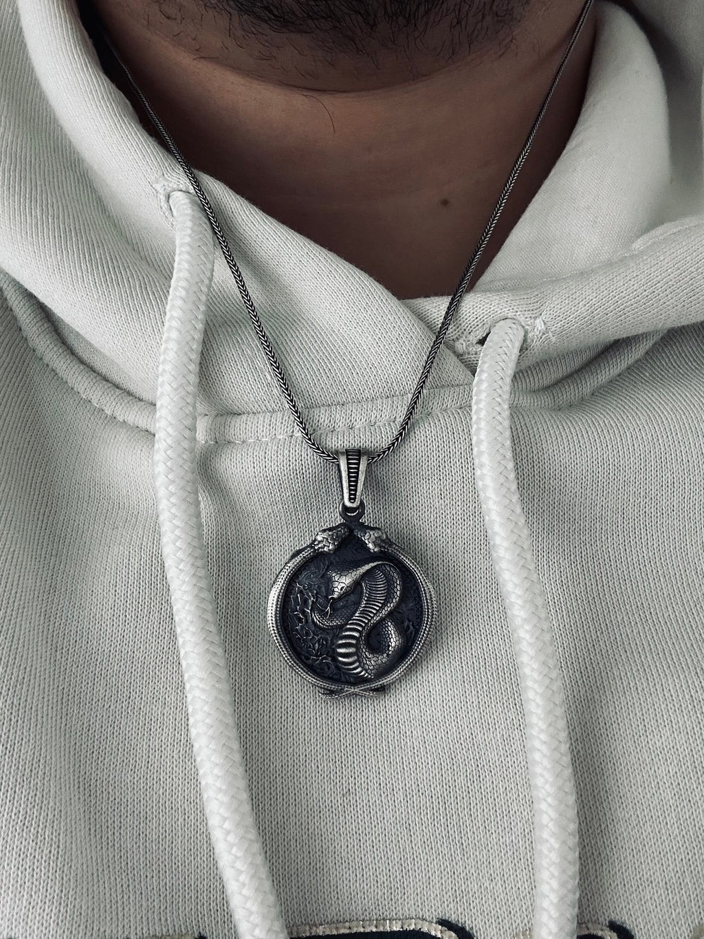 Silver Snake Necklace - Handmade Serpent Pendant on Chain