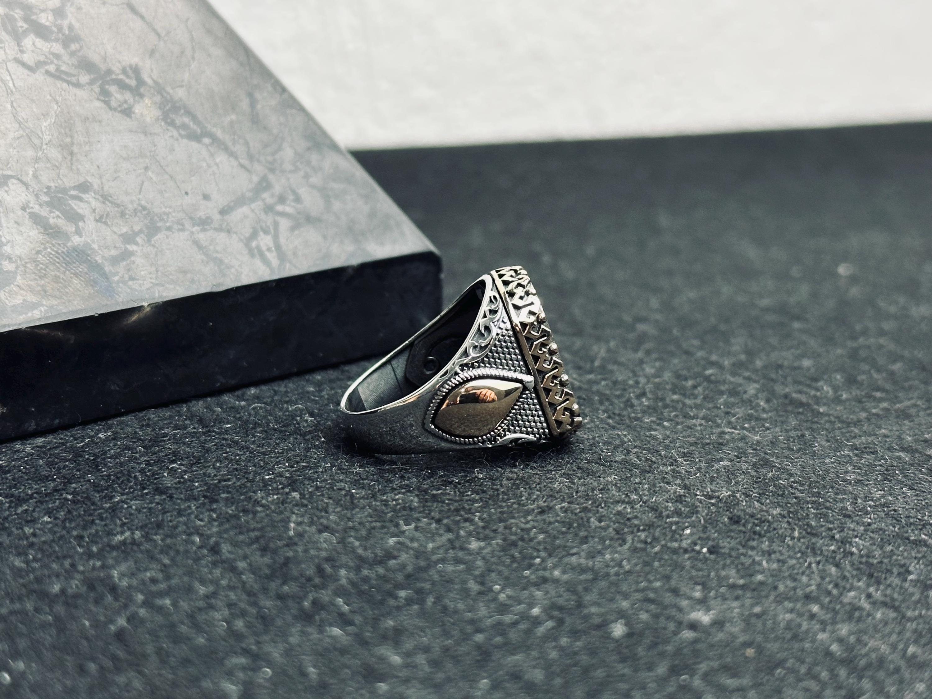 Statement Onyx Ring: Ottoman Design (Handmade Oxidized Silver)