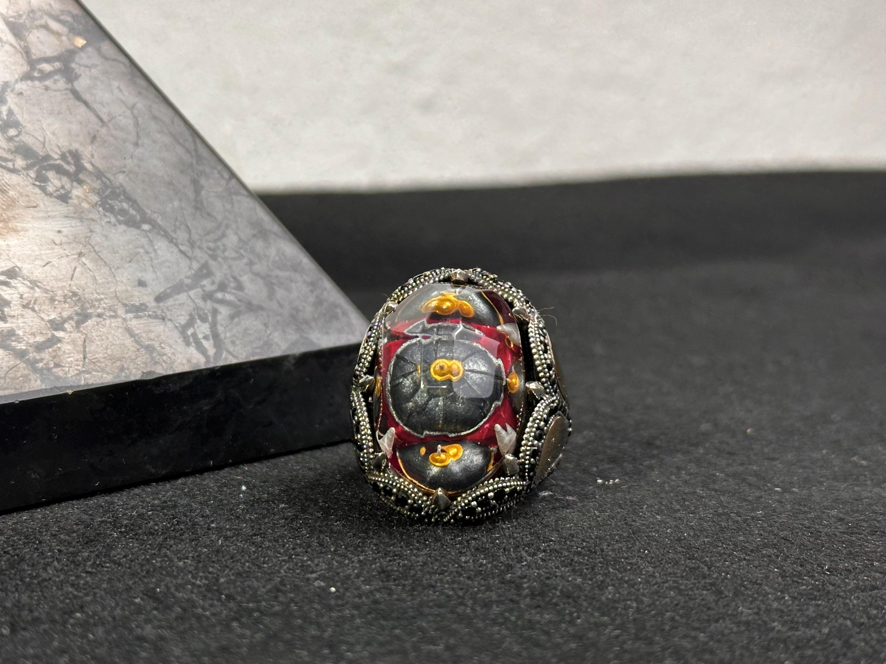 Religious Sterling Silver Mosque Ring, Handmade Bold Style (Men's Size)