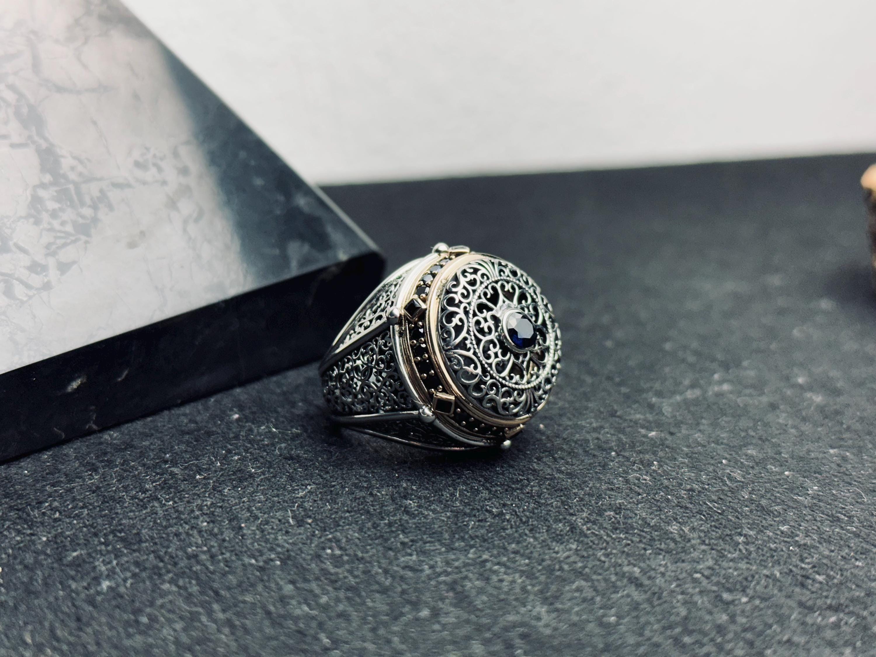 Oval Blue Zircon Ring: Handmade Silver, Turkish Vintage Style