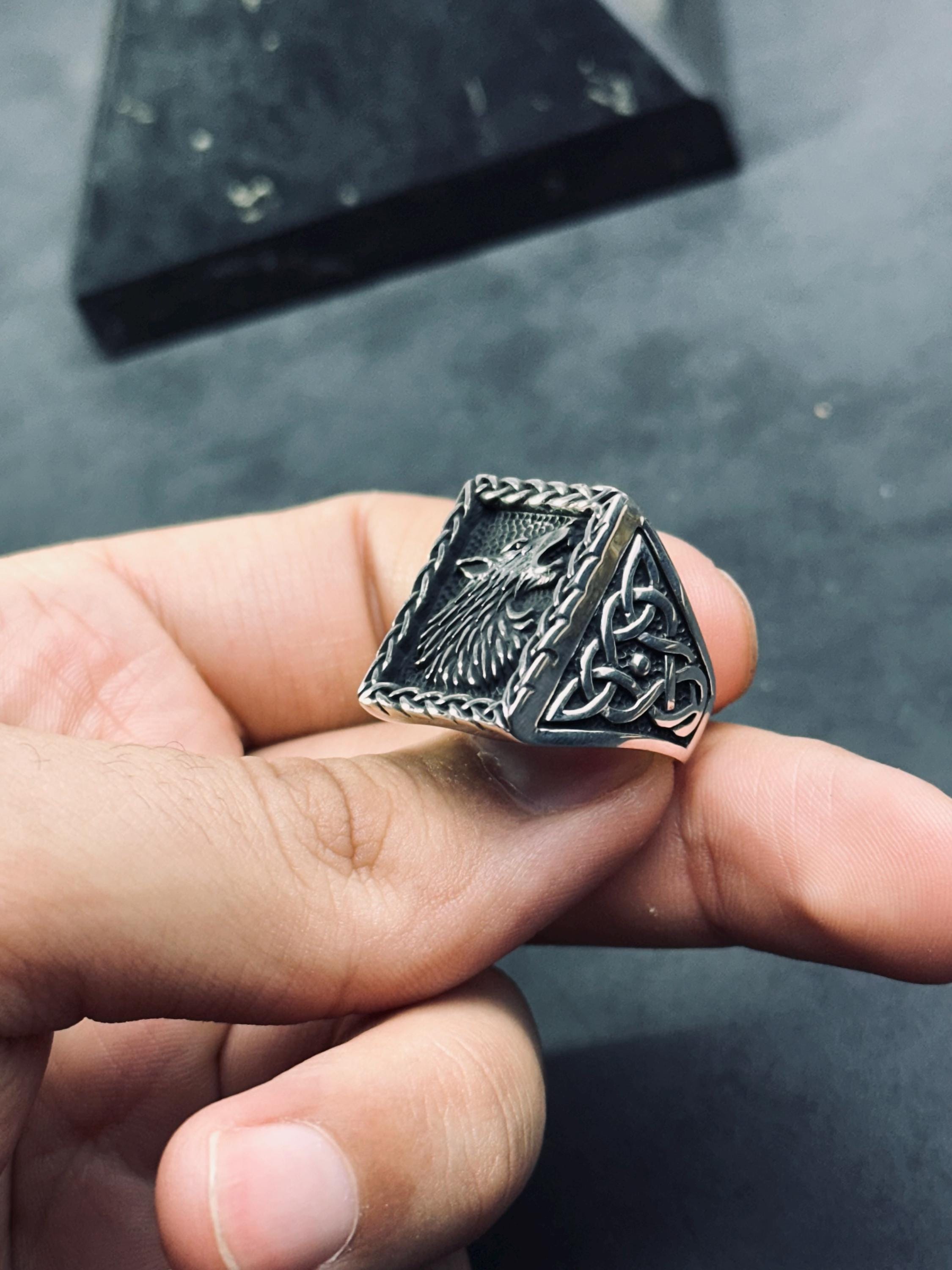 Wolf Ring: Sterling Silver Animal Jewelry (Oxidized, Handmade)