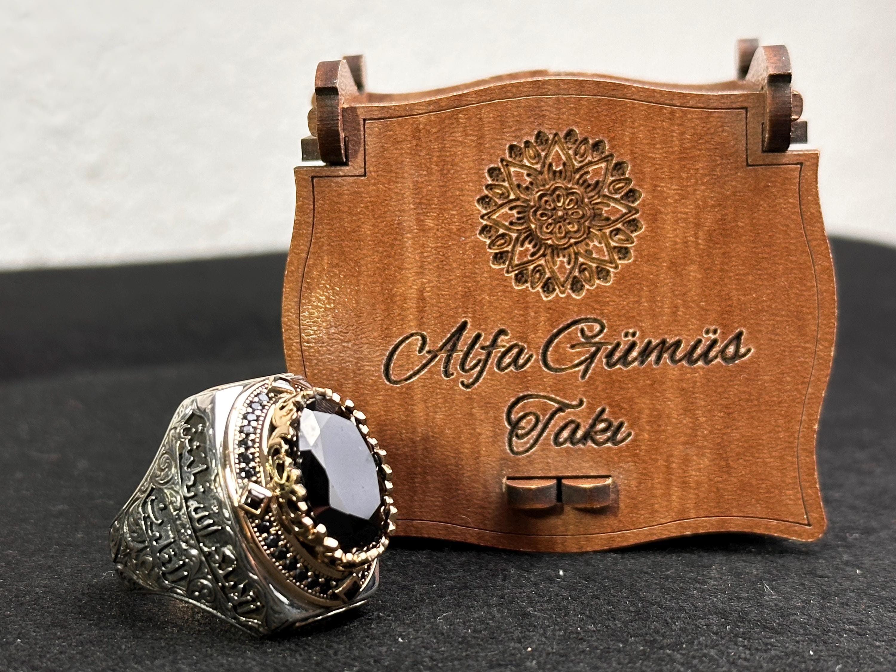 Arabic Calligraphy Ring: Sterling Silver with CZ Stone (Men's Size)