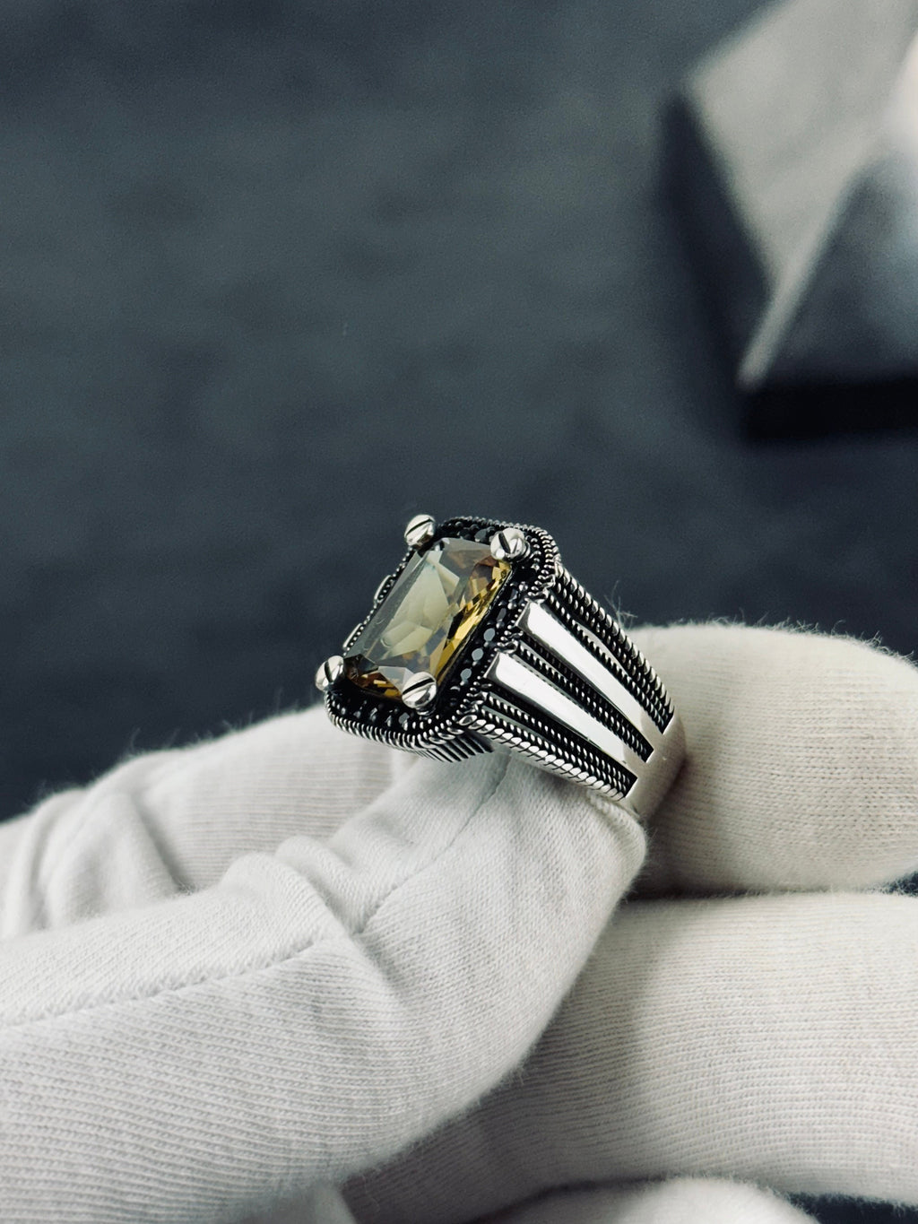 Minimalist Sultanit Ring, Sterling Silver Rectangle (Color-Change Stone)