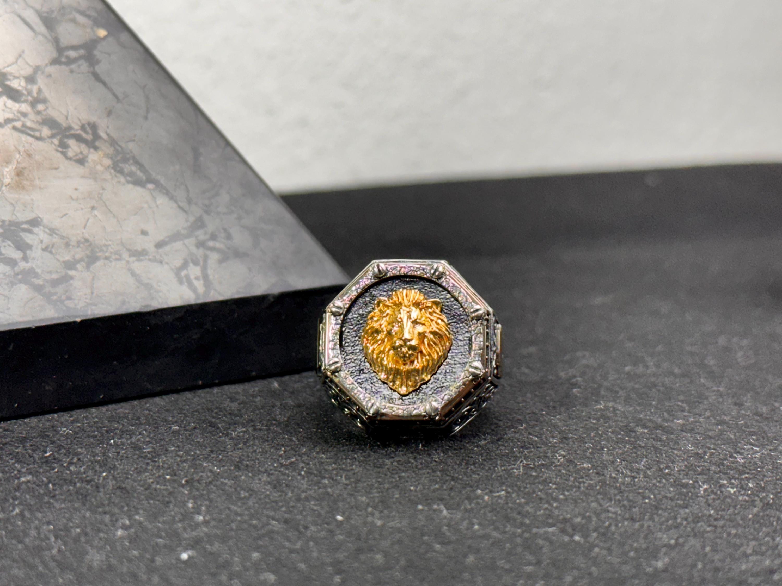 Lion Signet Ring: Sterling Silver Statement Jewelry (Men's Sizes)
