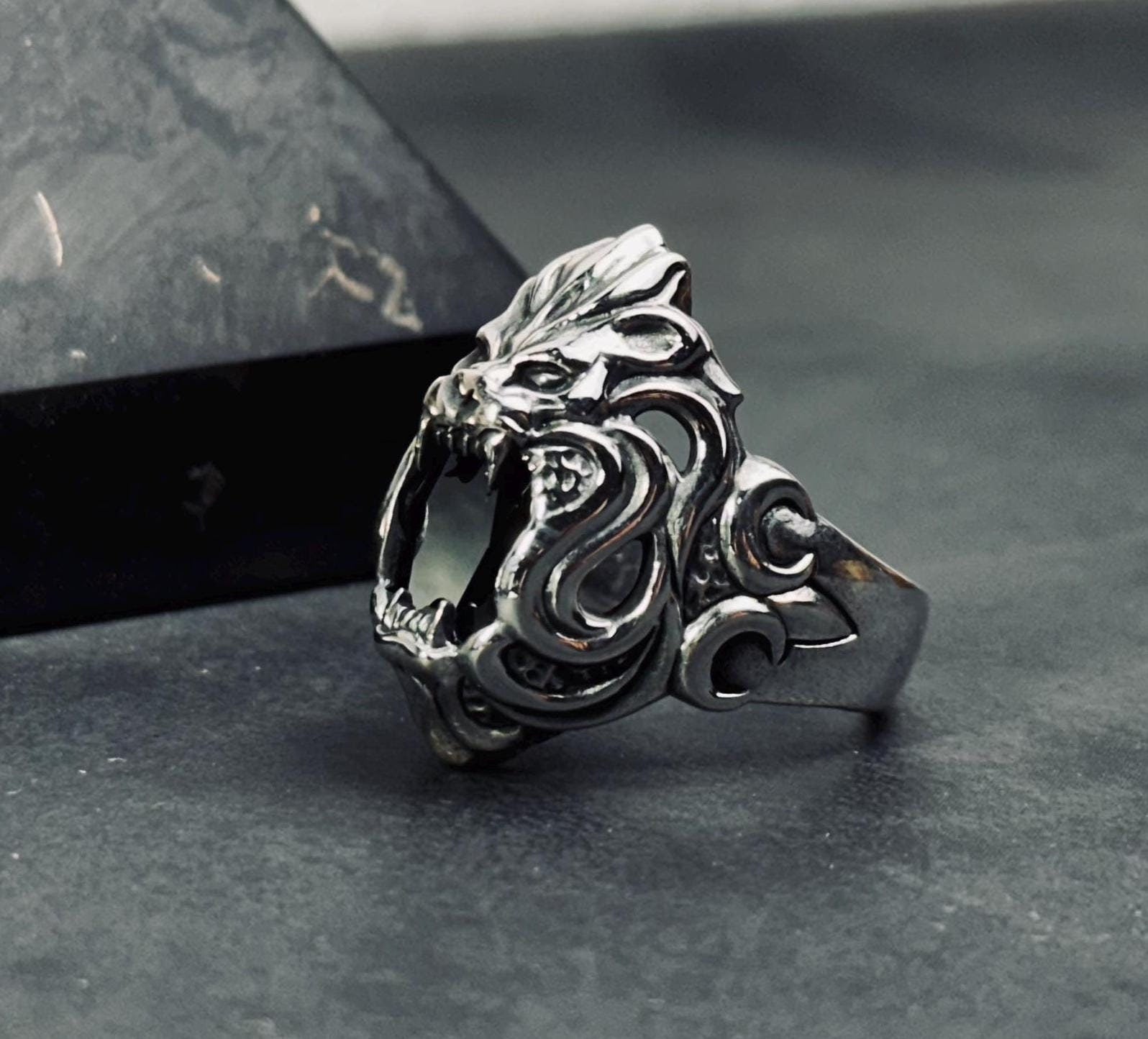 Lion Head Ring: Sterling Silver Animal Jewelry (Handmade, Men's)
