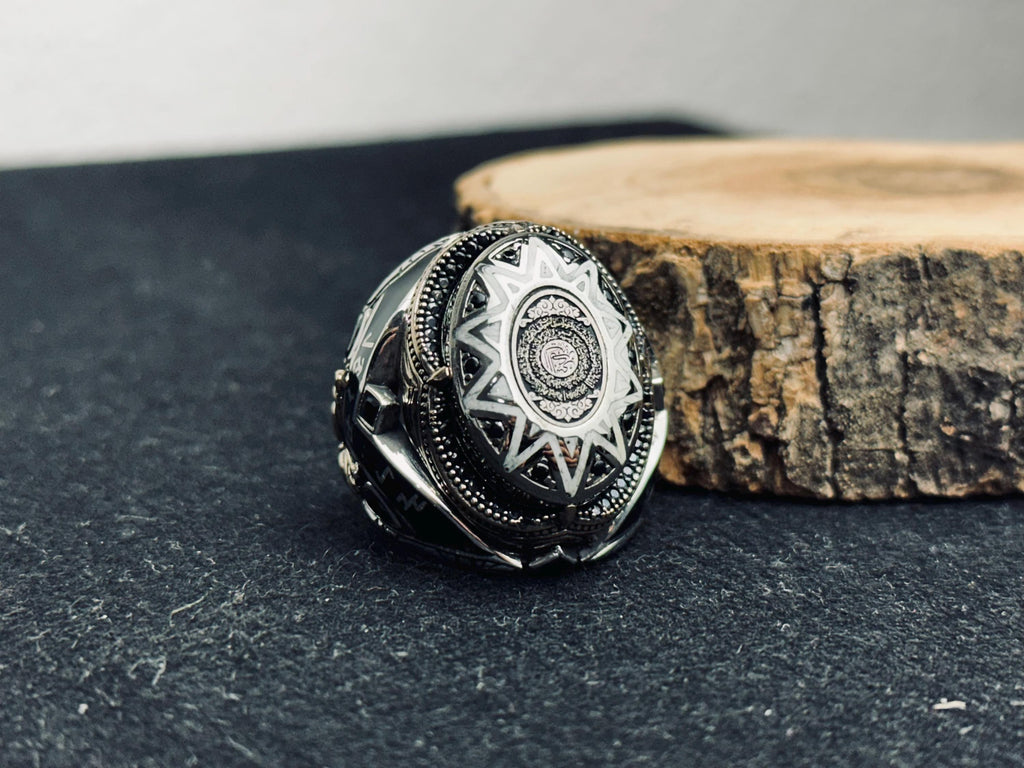 Sterling Silver Seal of Solomon Ring, Ottoman Ethnic Engraved Men Ring, Islamic Symbol Jewelry, Bold Statement Signet Ring, Ramadan Gift