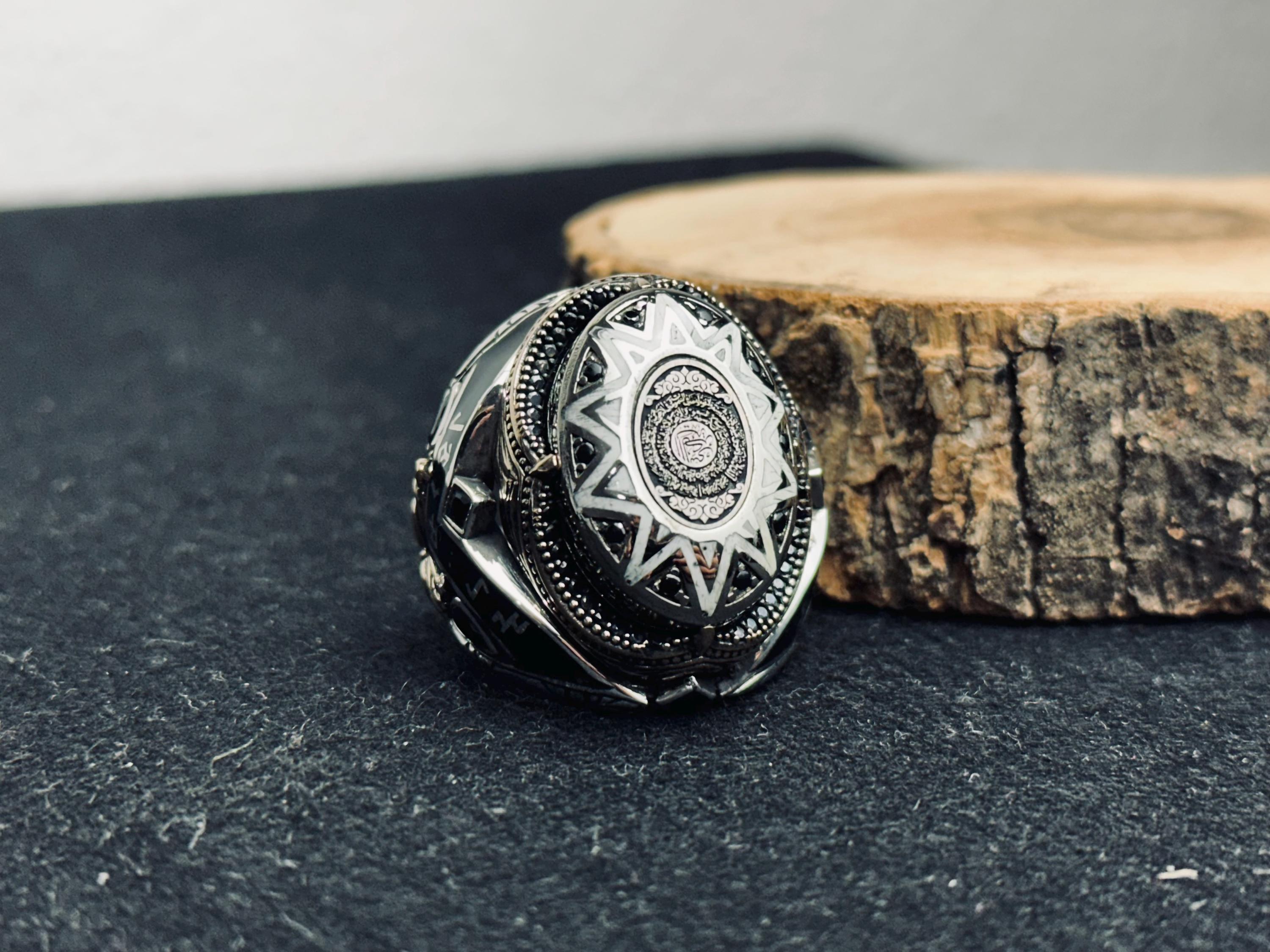 Sterling Silver Seal of Solomon Ring, Ottoman Ethnic Engraved Men Ring, Islamic Symbol Jewelry, Bold Statement Signet Ring, Ramadan Gift