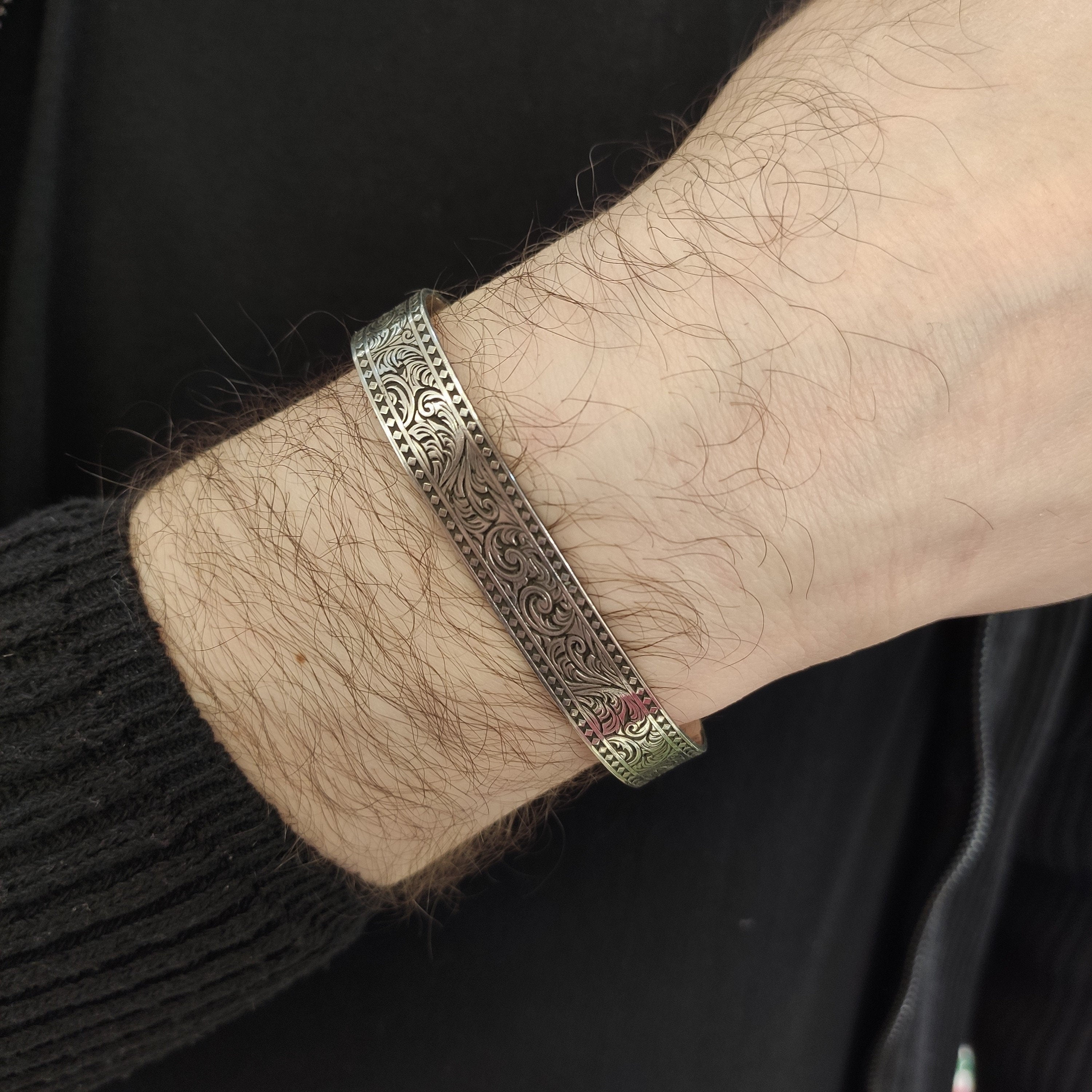 Custom Engraved Silver Bracelet: Handmade Sterling Cuff for Men