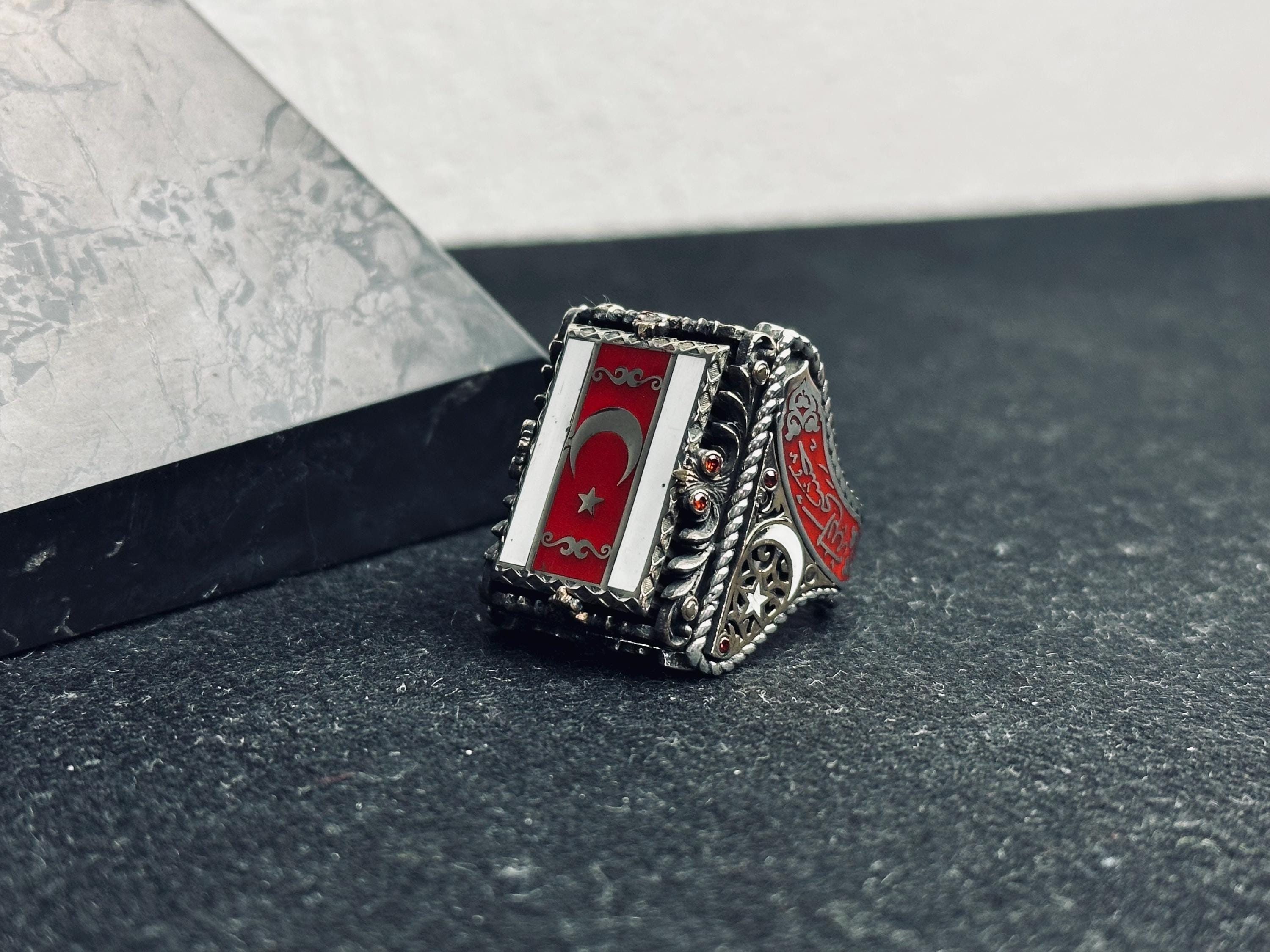 Red Stone Moon Star Ring, 925 Sterling Silver, Turkish Handmade Jewelry