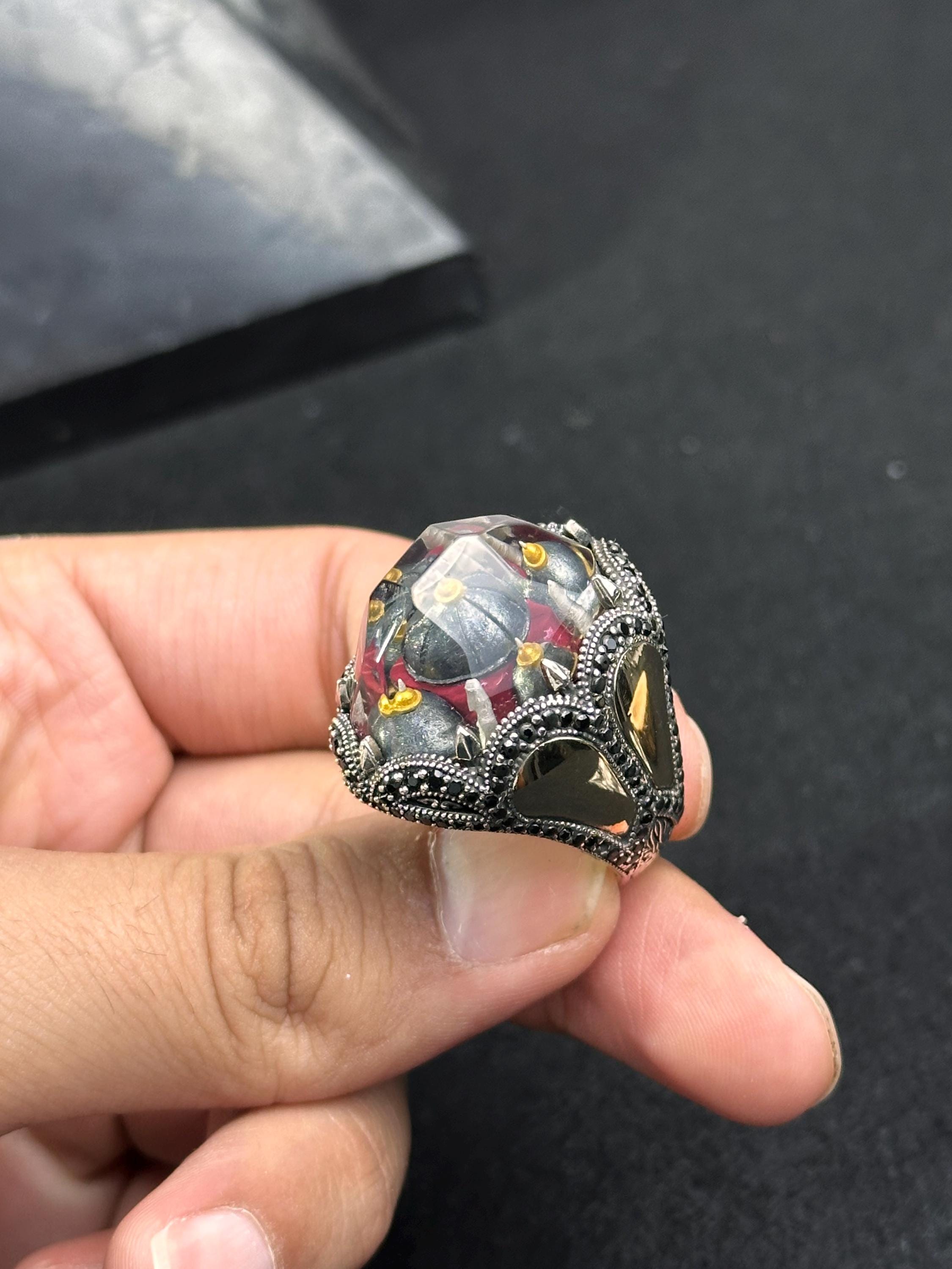 Religious Sterling Silver Mosque Ring, Handmade Bold Style (Men's Size)