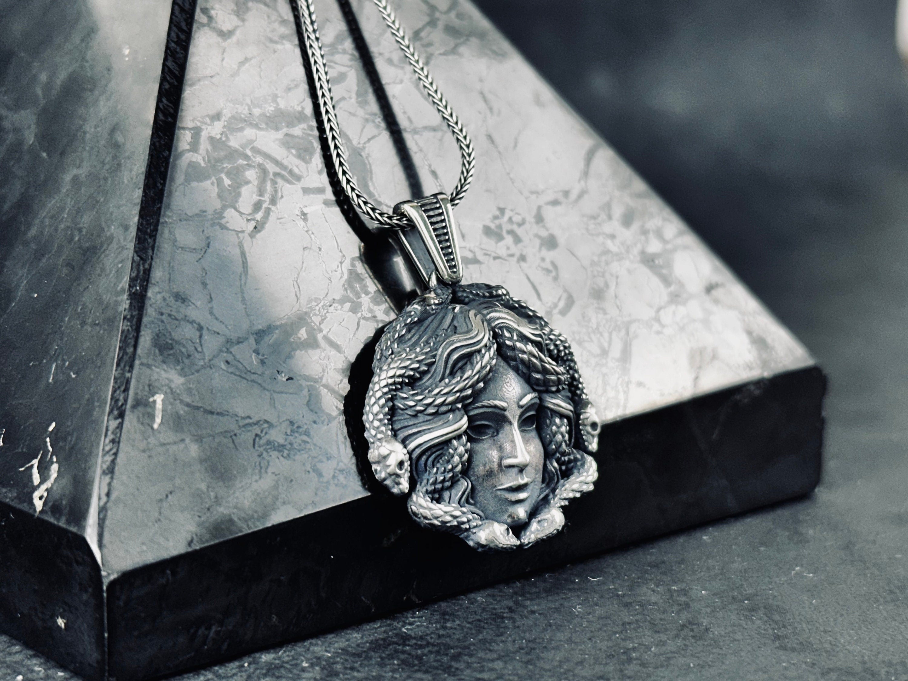 Medusa Head Silver Necklace - Unique Handcrafted Pendant