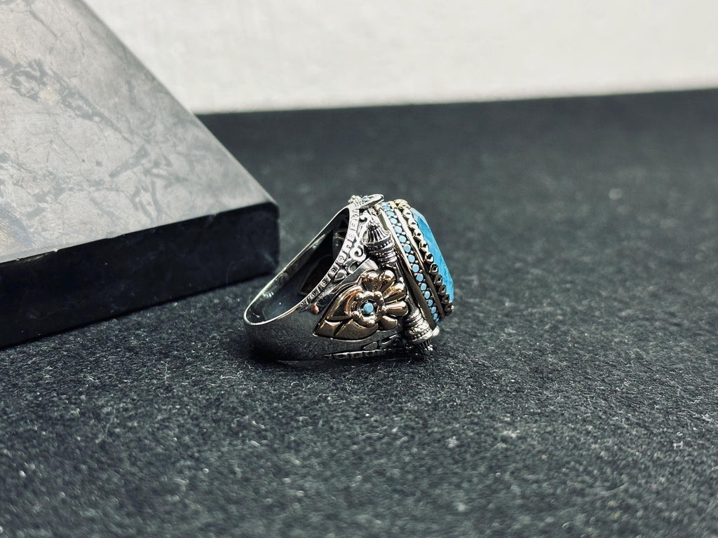 Aquamarine Signet Ring - Oval Blue Stone in Sterling Silver
