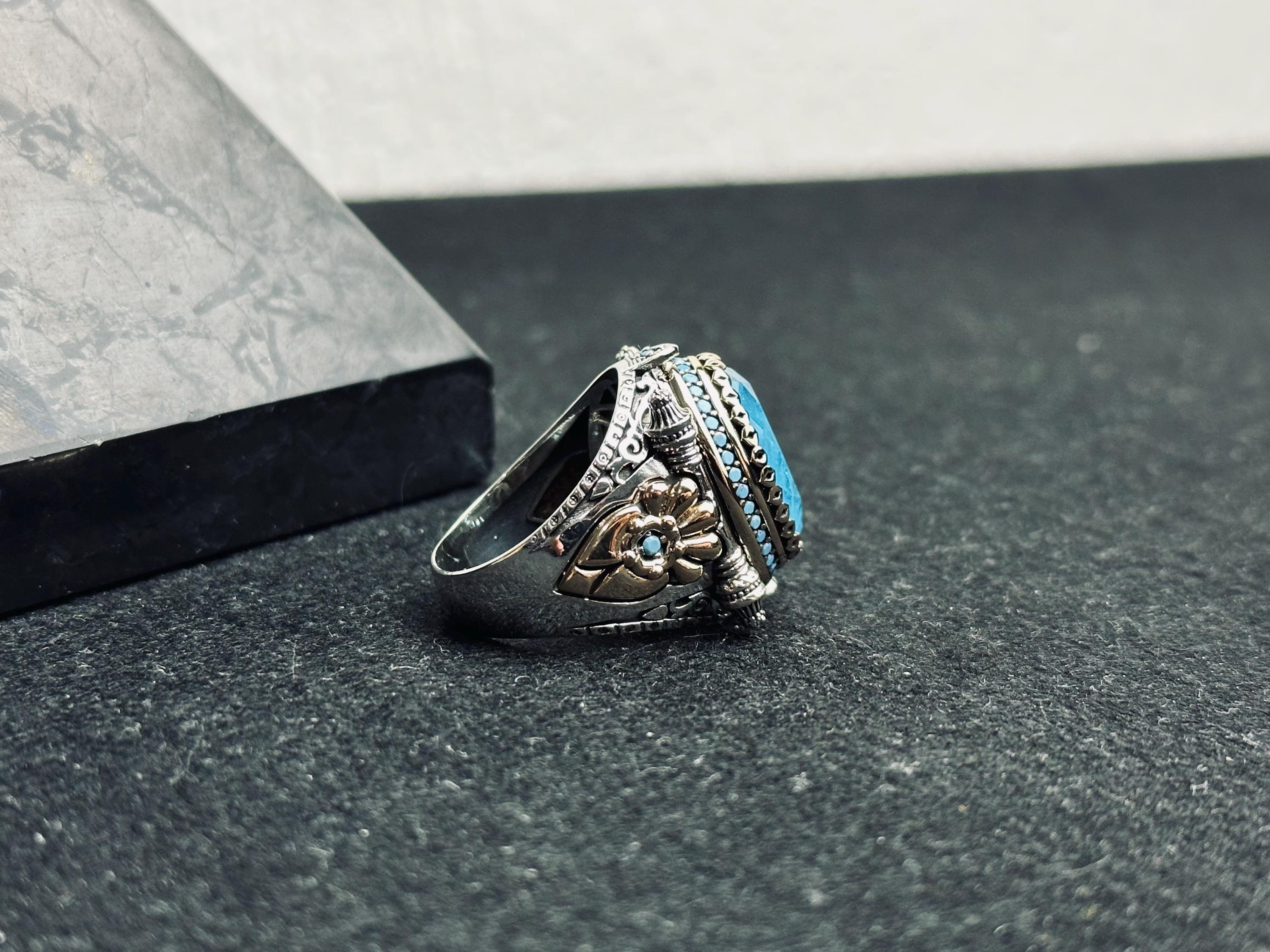 Aquamarine Signet Ring - Oval Blue Stone in Sterling Silver