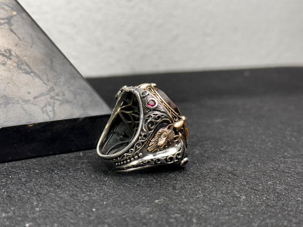 Men's Tiger's Eye Ring: Handmade Silver - Bold Gemstone Design