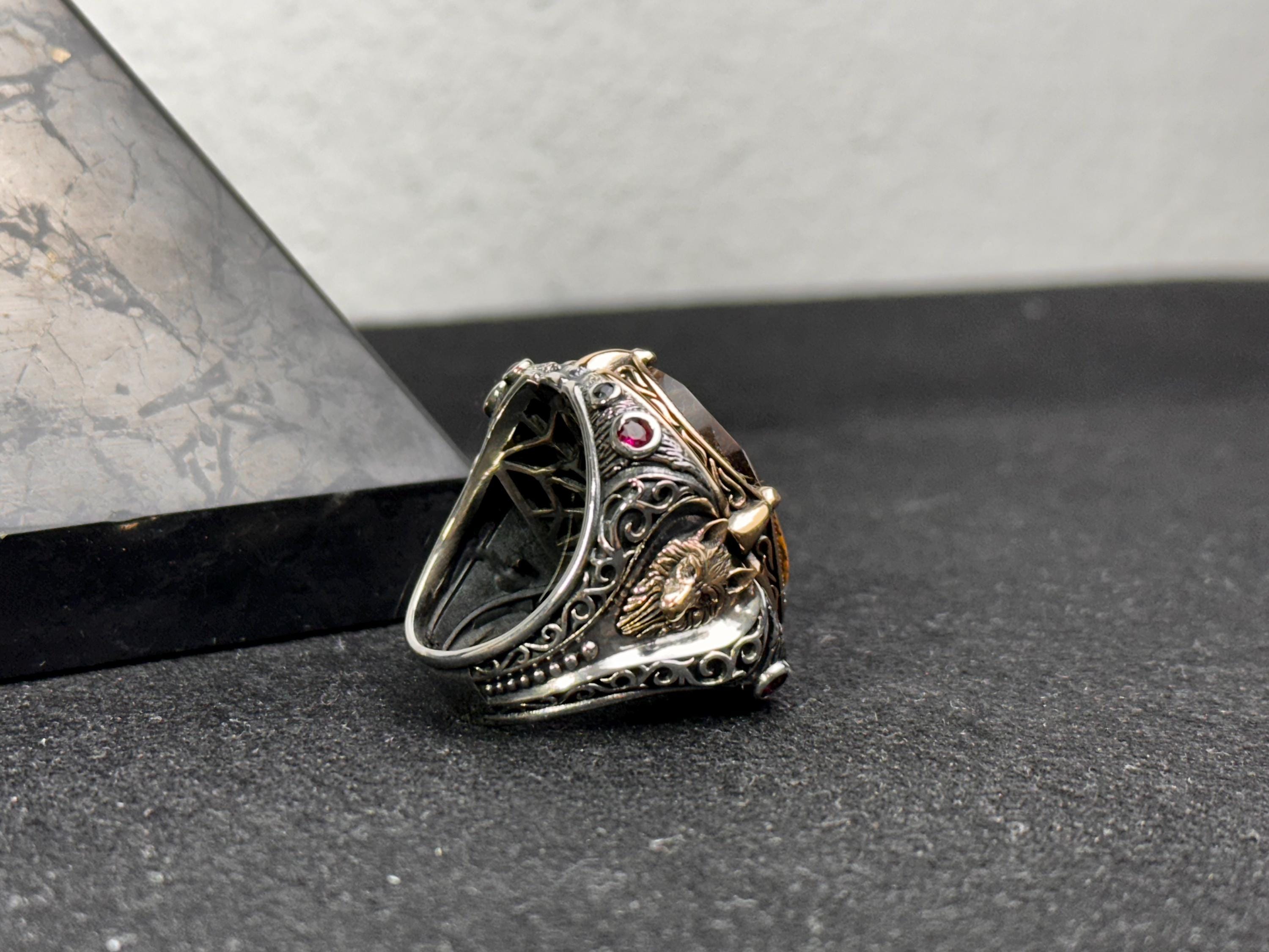 Men's Tiger's Eye Ring: Handmade Silver - Bold Gemstone Design