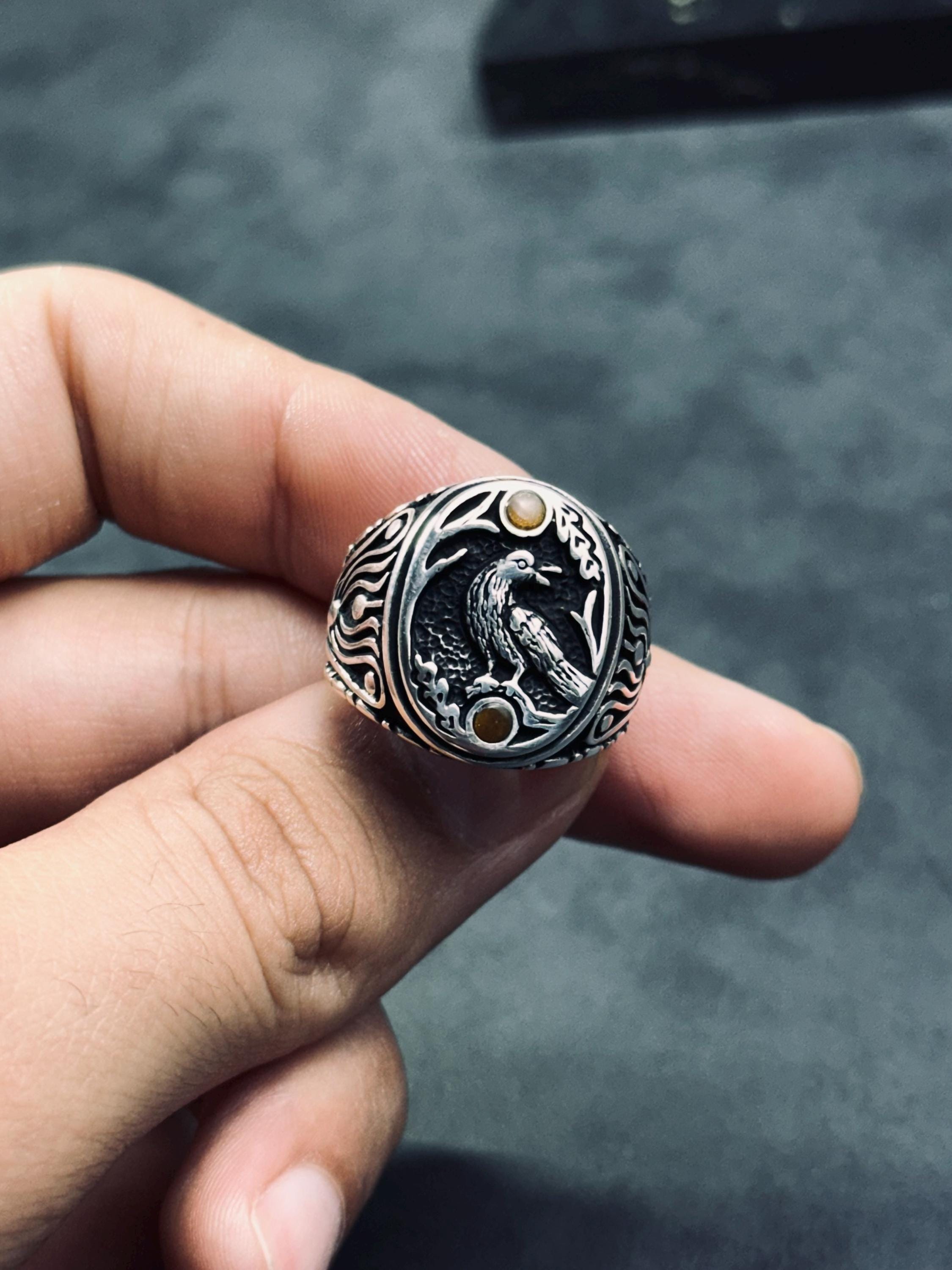 Raven Ring: Sterling Silver Engraved Animal Jewelry (Size Options)