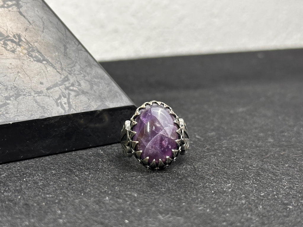 Hammered Amethyst Ring: Sterling Silver, Handmade for Men