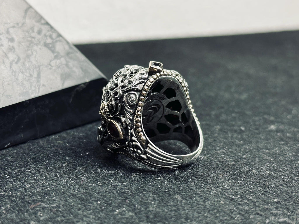 Ruby Ring, 925 Sterling Silver Victorian Filigree Statement Ring