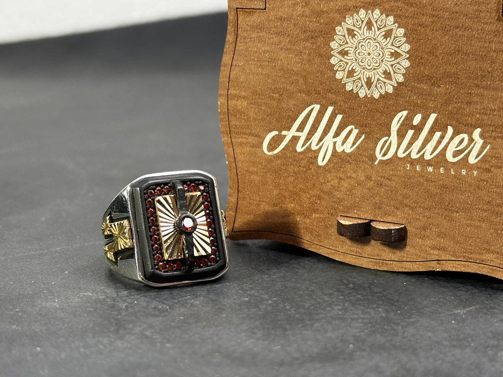 Sterling Silver Ring: Sunrise Geometric Style - Celestial Jewelry