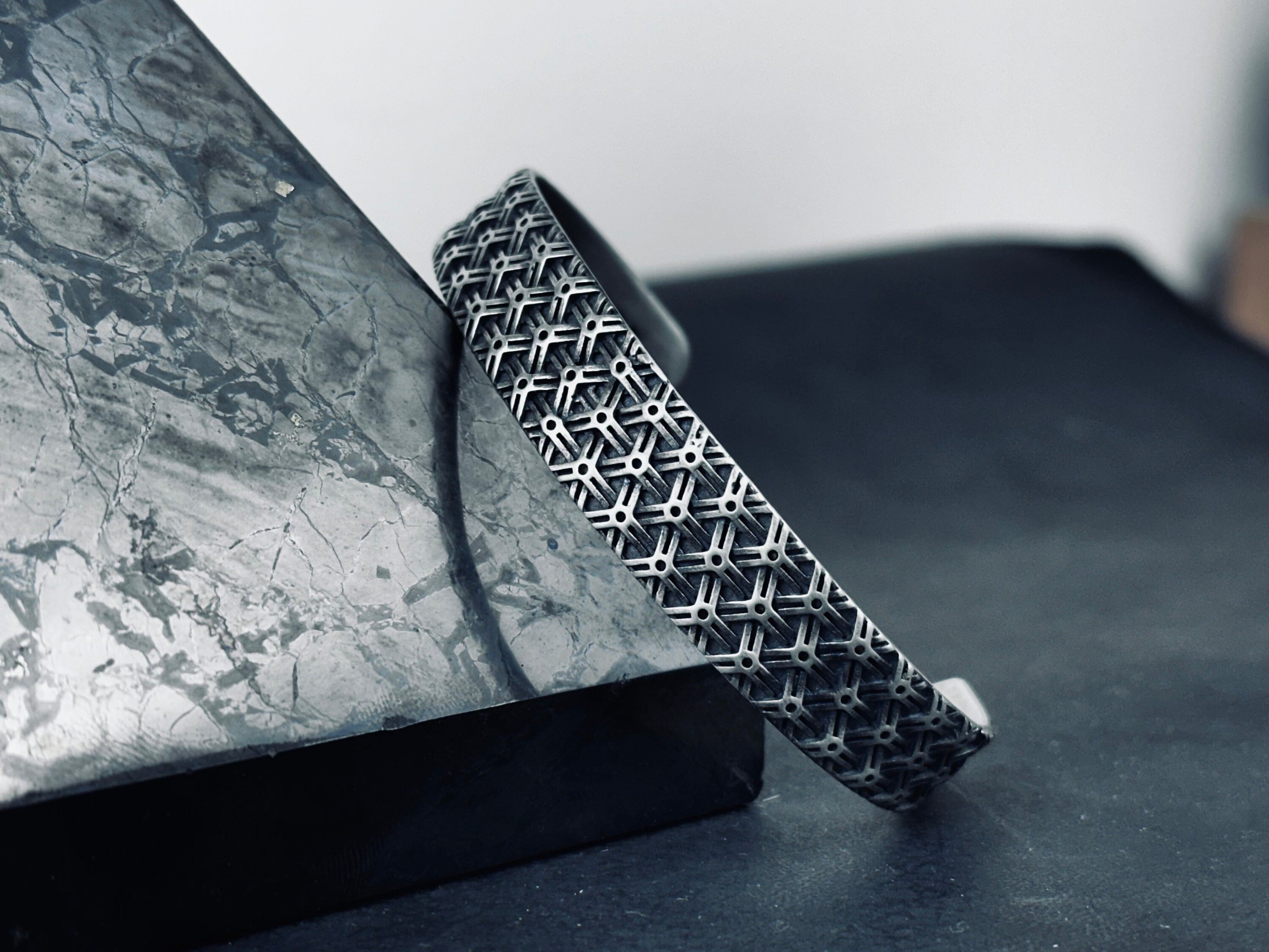 Textured Sterling Silver Cuff Bracelet: Handmade Carved Design