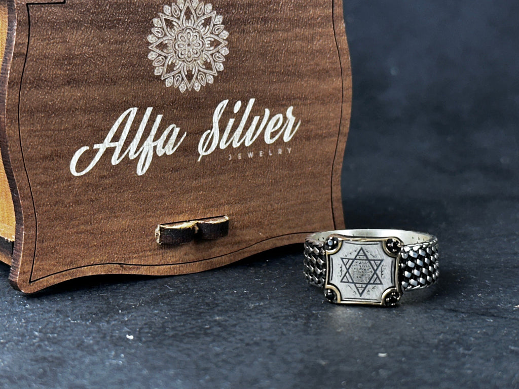 Solomon Seal Silver Ring - Handcrafted Minimalist Adjustable Band