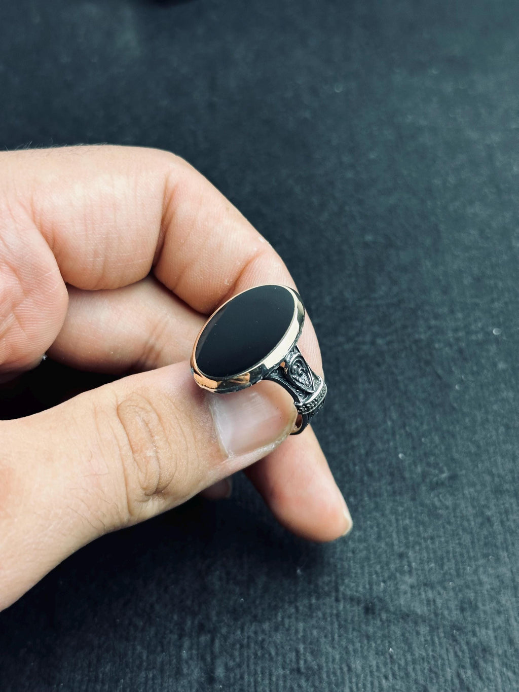 Oval Black Onyx Ring - Handmade Sterling Silver, Unisex Style