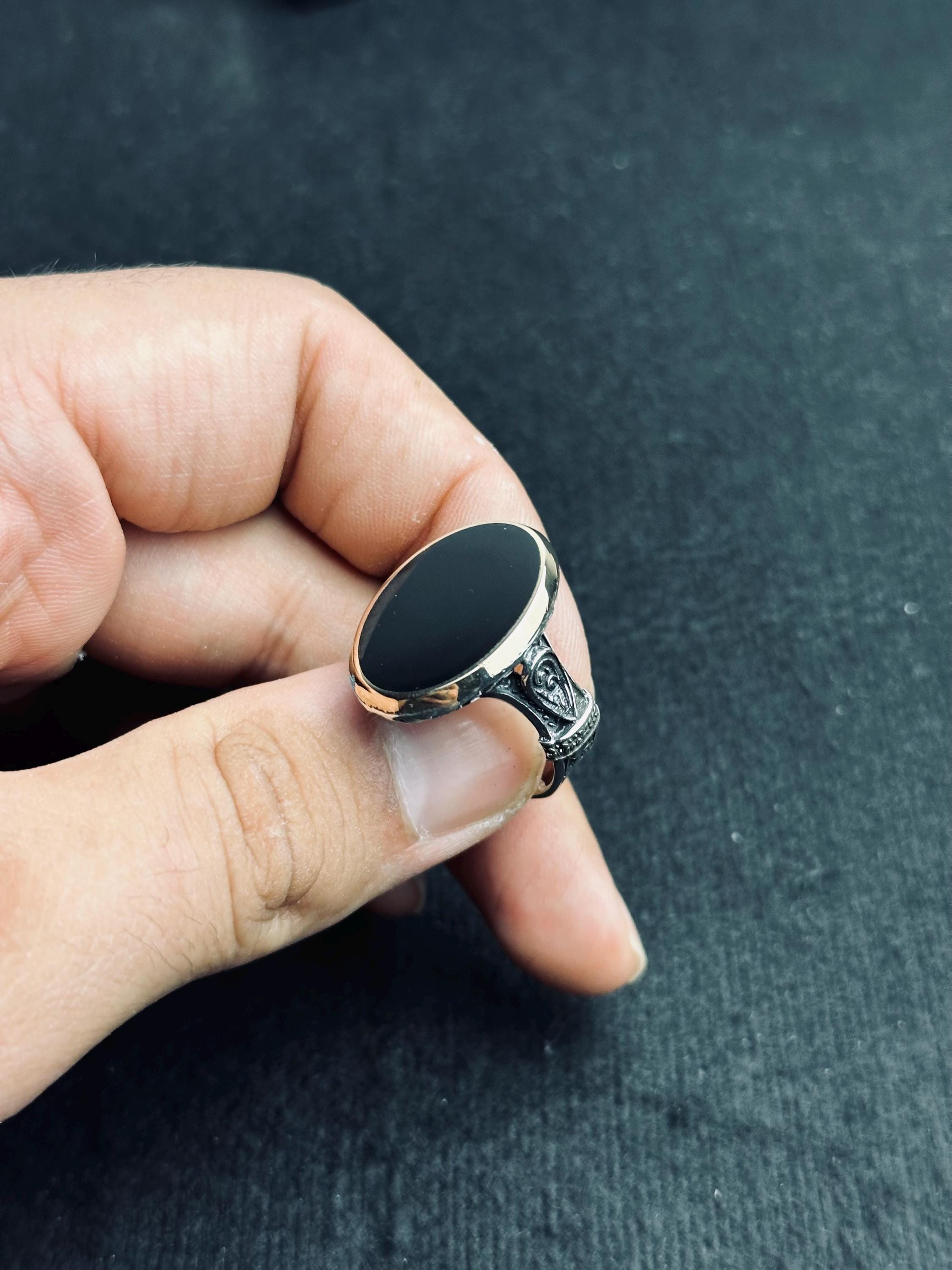 Oval Black Onyx Ring - Handmade Sterling Silver, Unisex Style