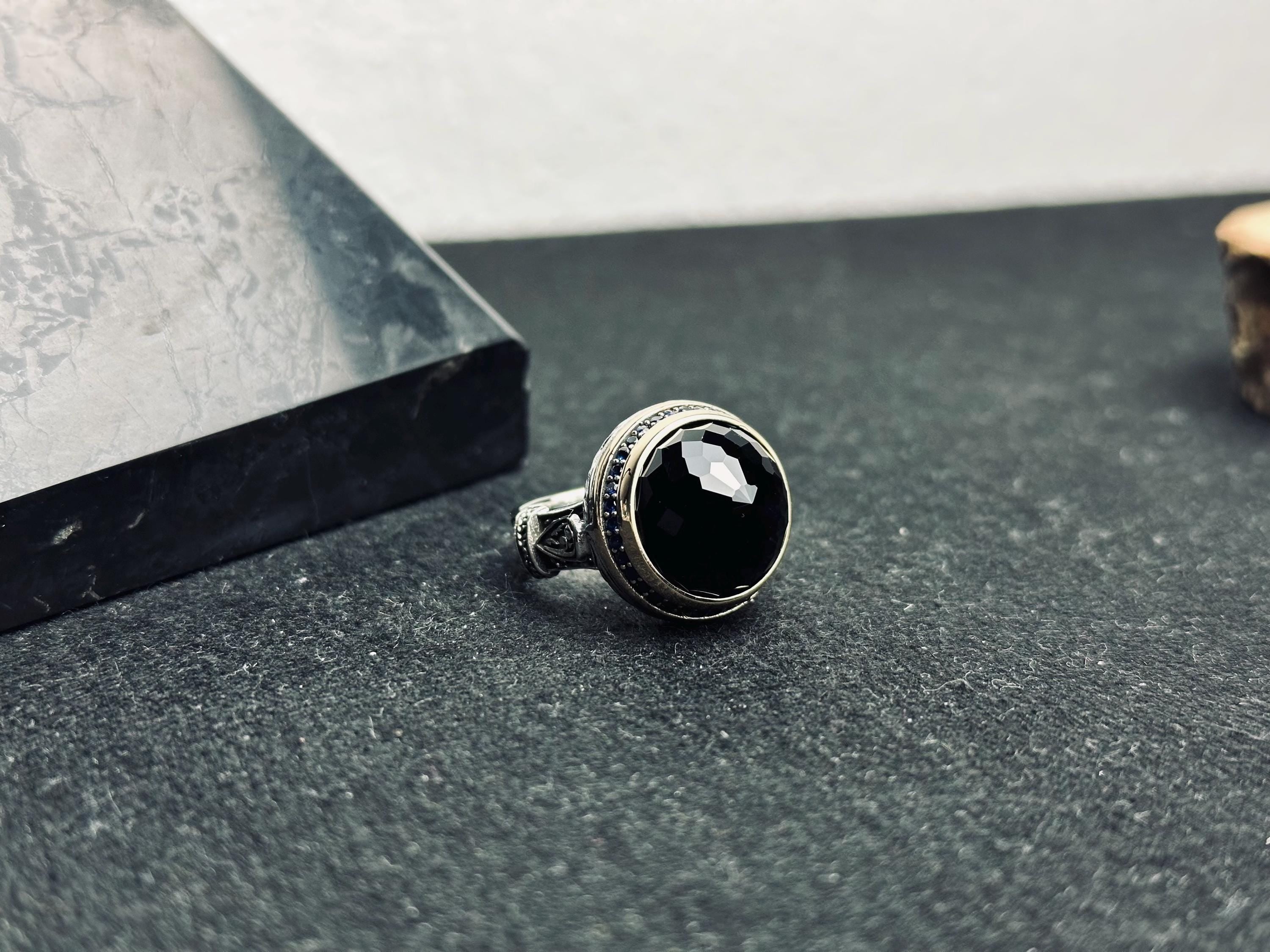 Men's Silver Ring: Minimal Black Stone Design (Handmade 925)