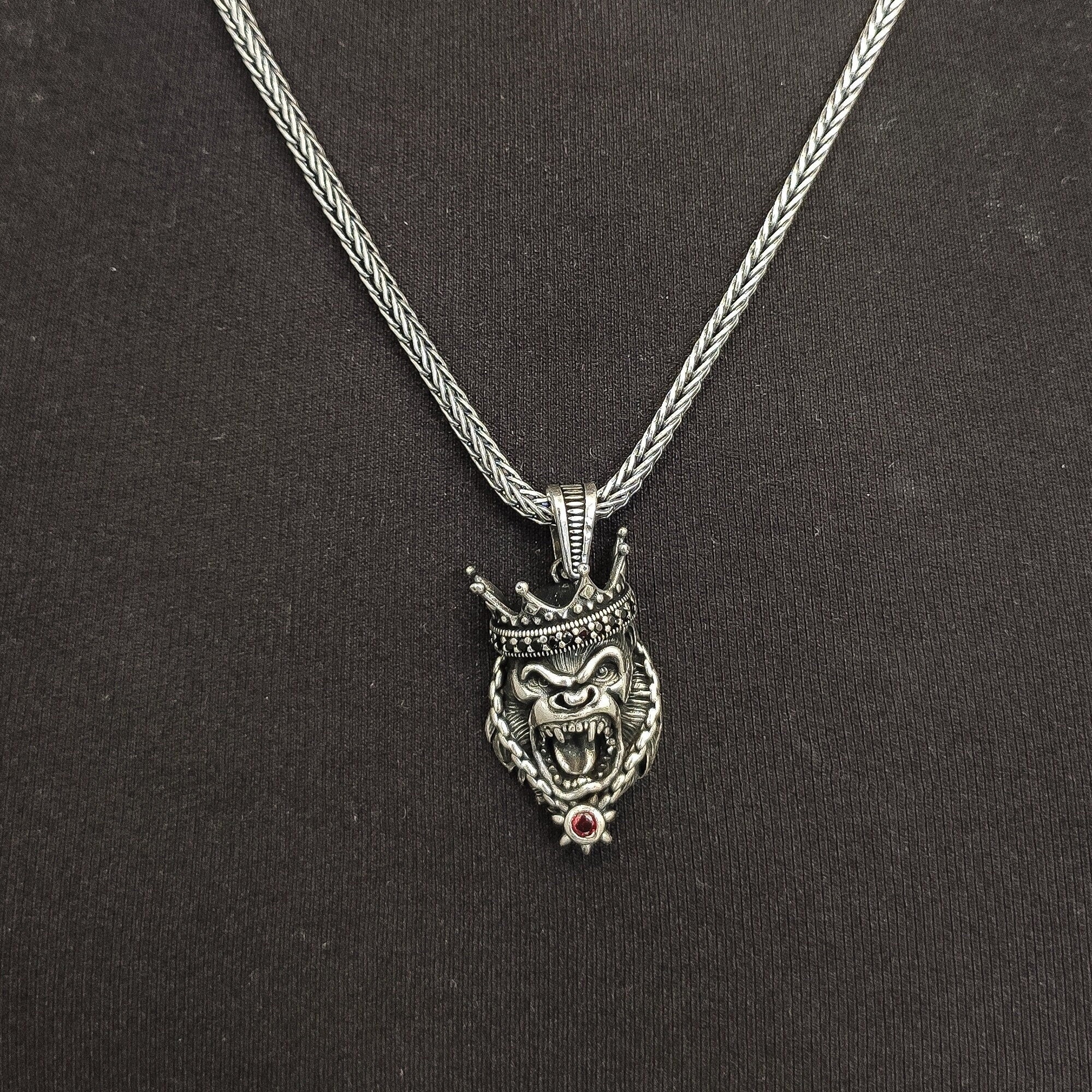 Gorilla Pendant Necklace: Sterling Silver - Handmade Jewelry