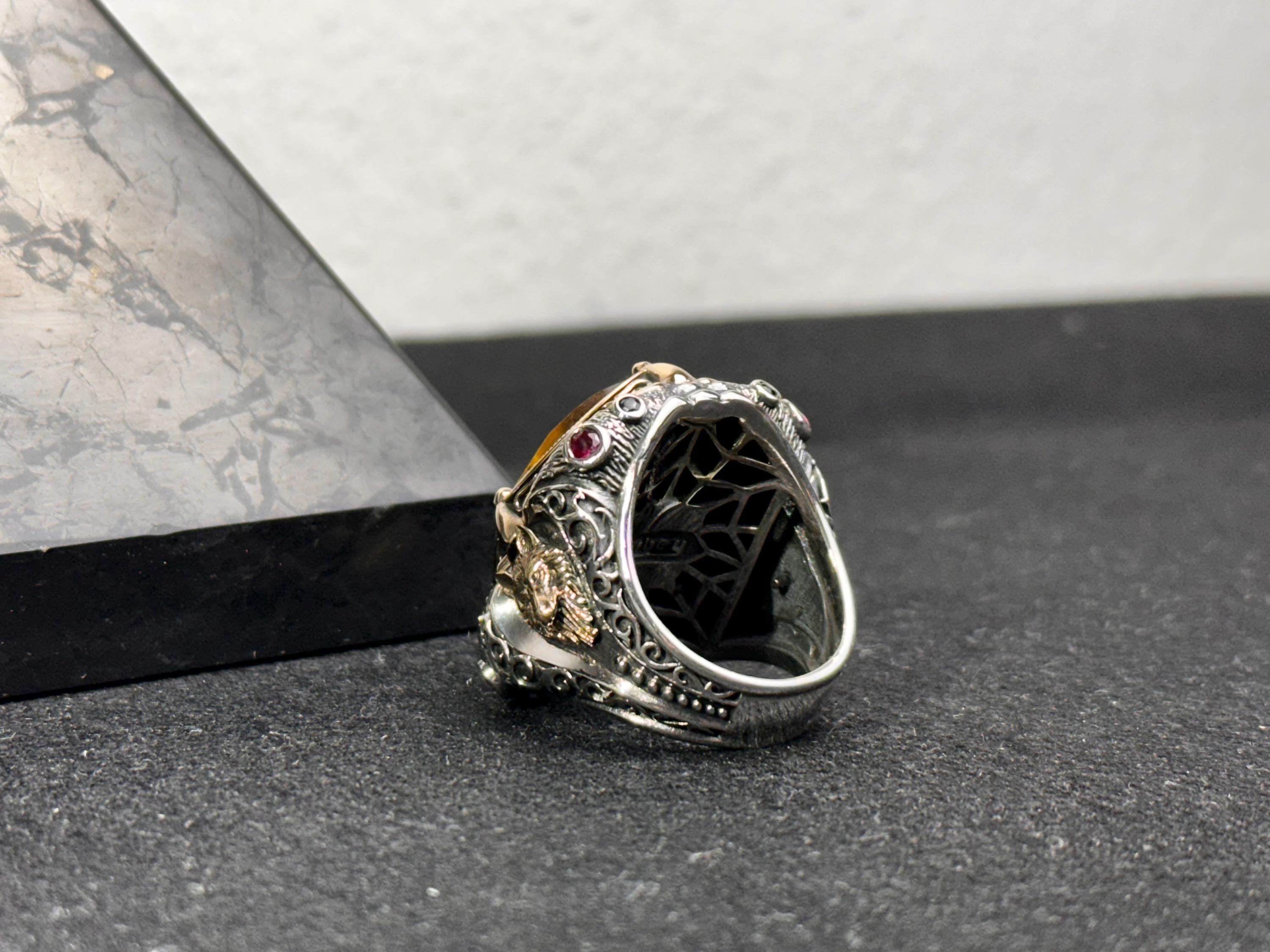 Men's Tiger's Eye Ring: Handmade Silver - Bold Gemstone Design