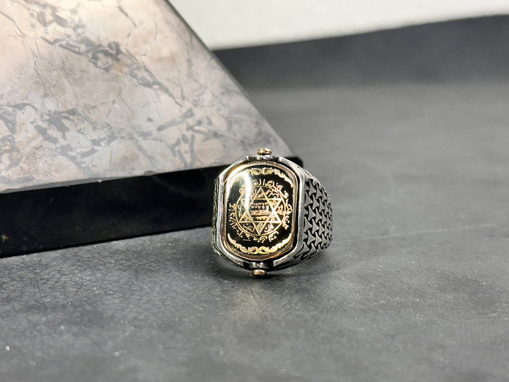 Double Sided Solomon Signet Ring: Red Agate, Sterling Silver