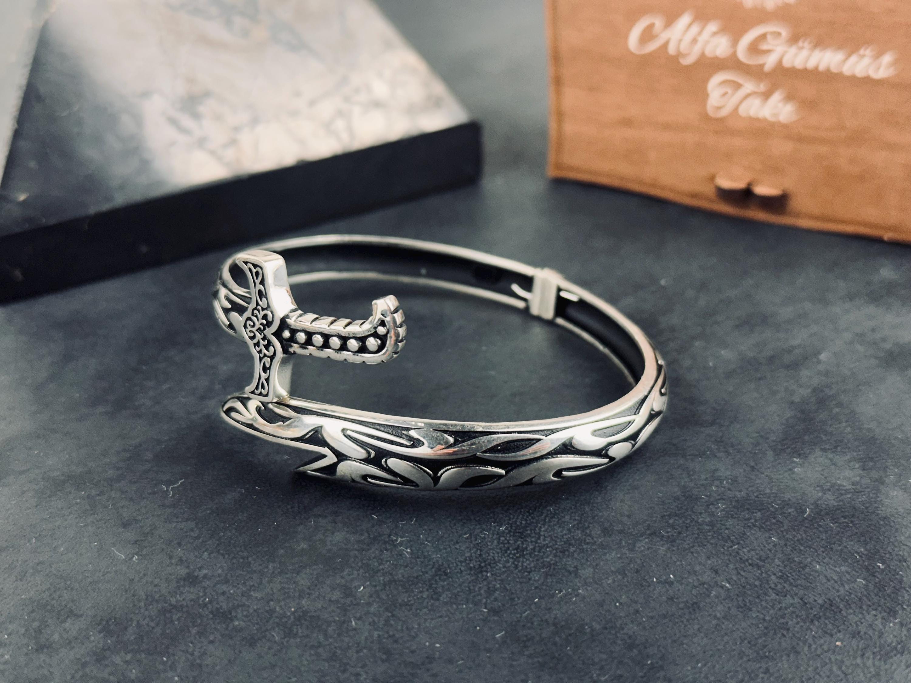 Sterling Silver Zulfiqar Sword Bracelet - Handmade Oxidized Men's Jewelry