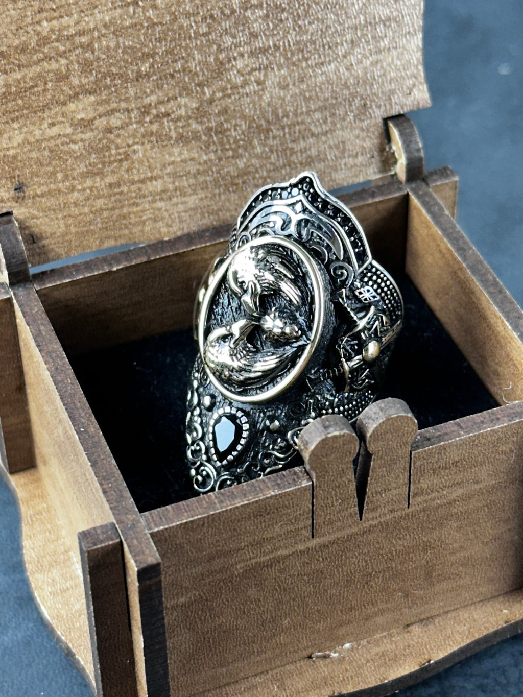 Zihgir Statement Ring: Twin Eagle Design (Adjustable Sterling Silver)