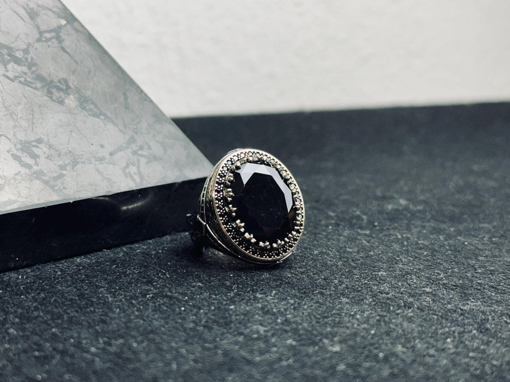 Oxidized Sterling Silver Ring: Handmade Zircon Men's Jewelry