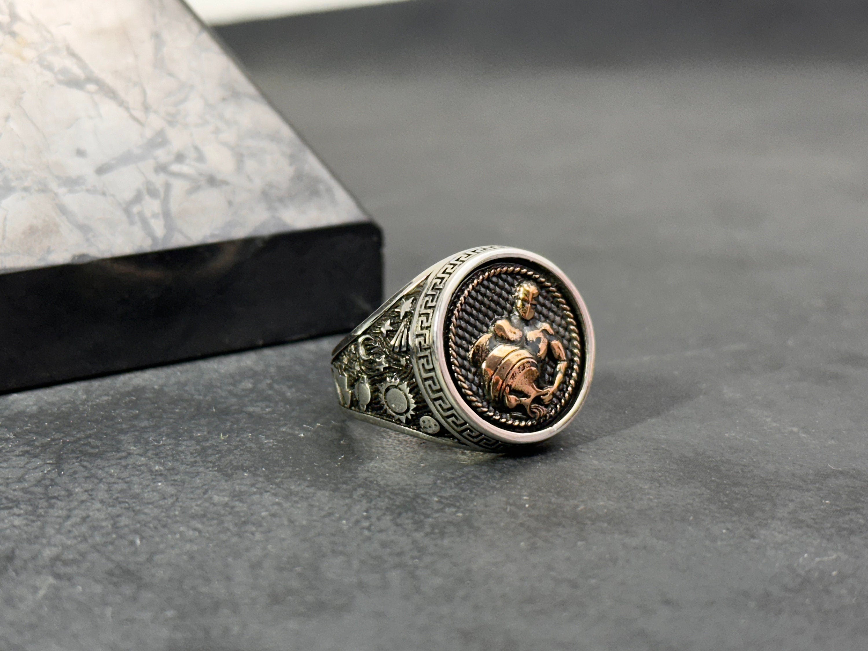 Sterling Silver Aquarius Ring - Zodiac Astrology Jewelry