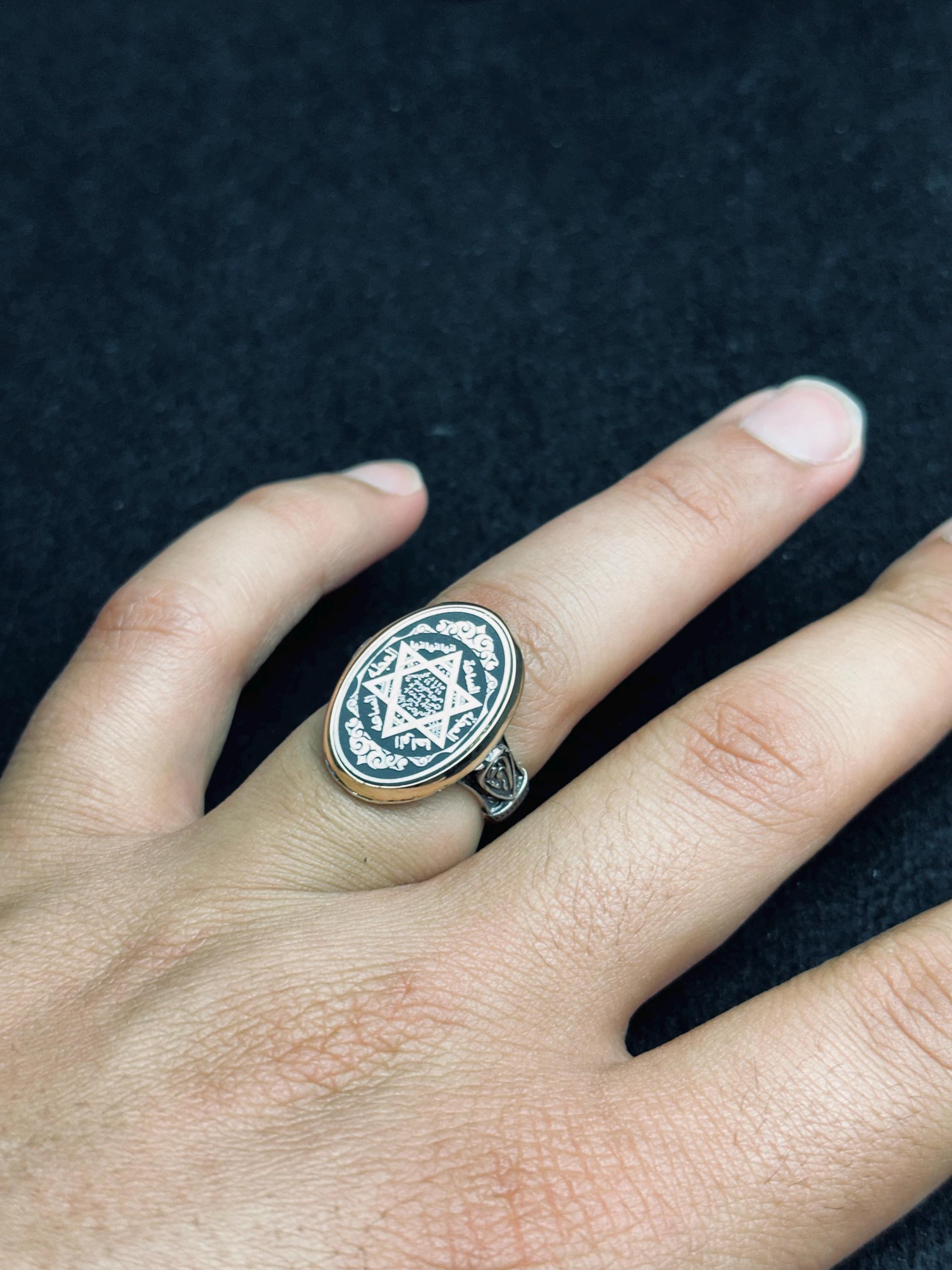 Sterling Silver Seal of Solomon Ring - Elegant Hexagram Signet