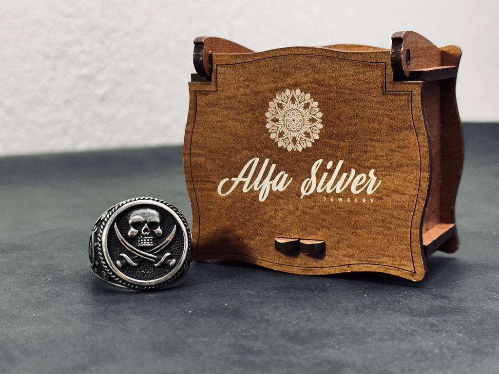 Pirate Ring: Oxidized Sterling Silver - Handmade Biker Style