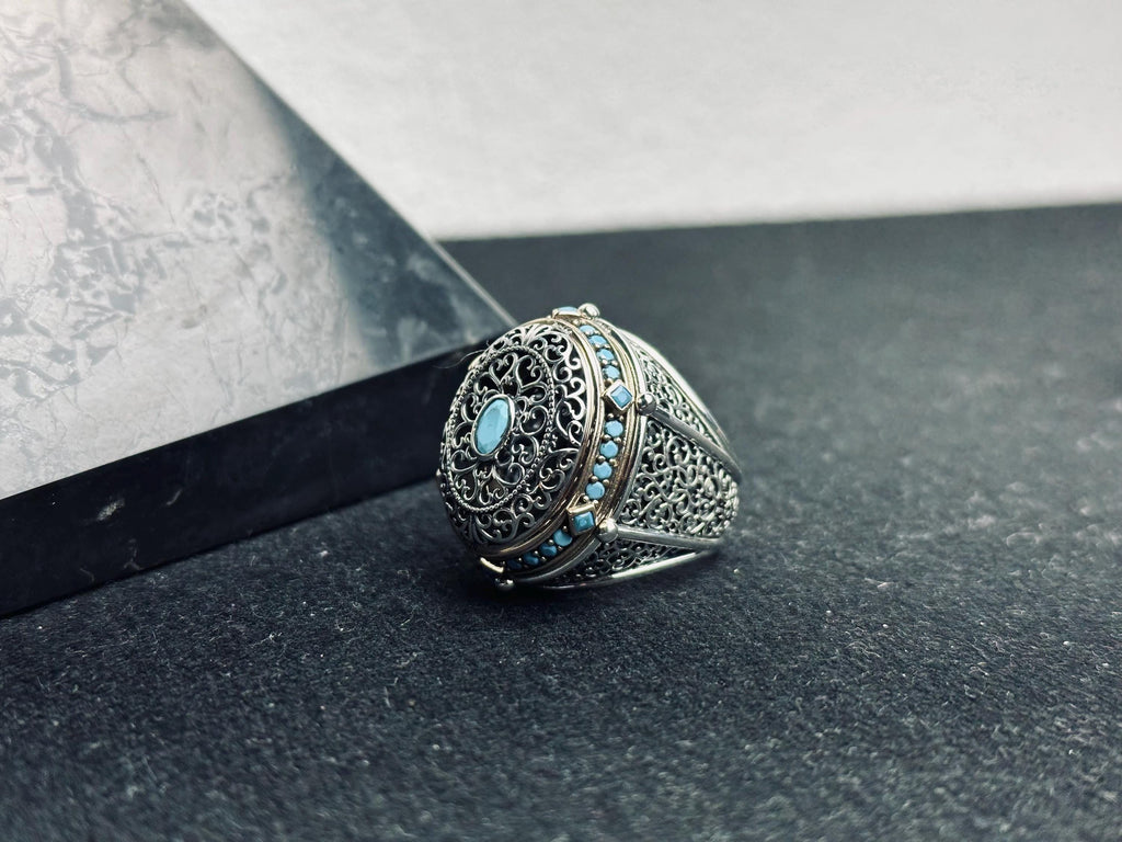 Turquoise Ring: Handmade Turkish Sterling Silver (Oval, Men's Size)