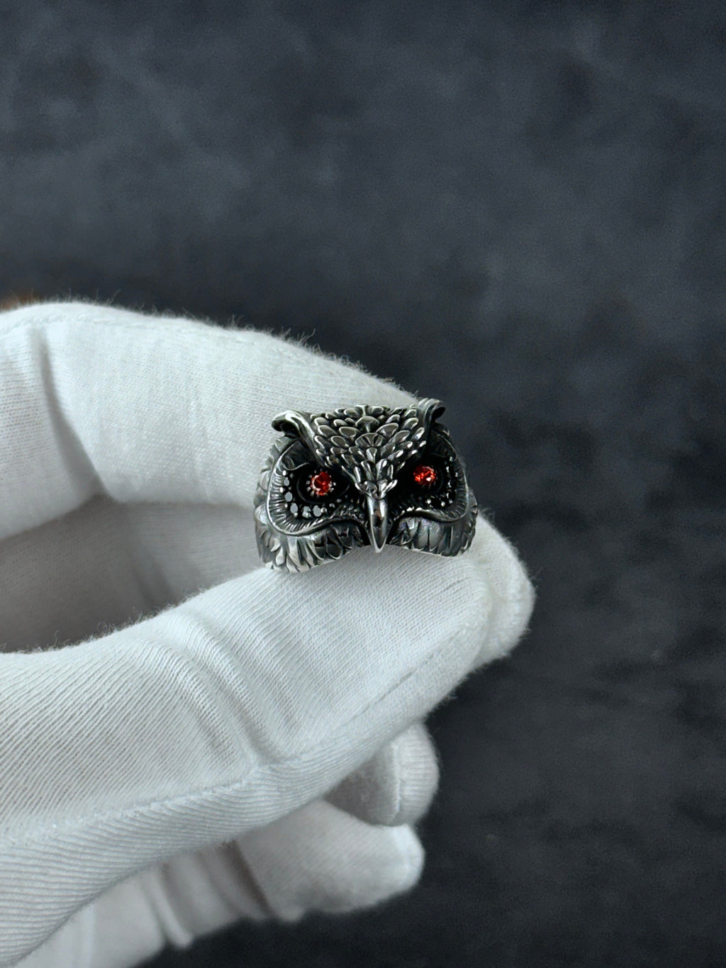 Owl Ring: Sterling Silver, Zircon Eye Detail - Handmade Statement