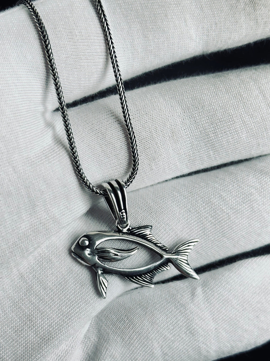 Silver Fish Pendant Necklace, Aquatic Design (Multiple Chain Sizes)